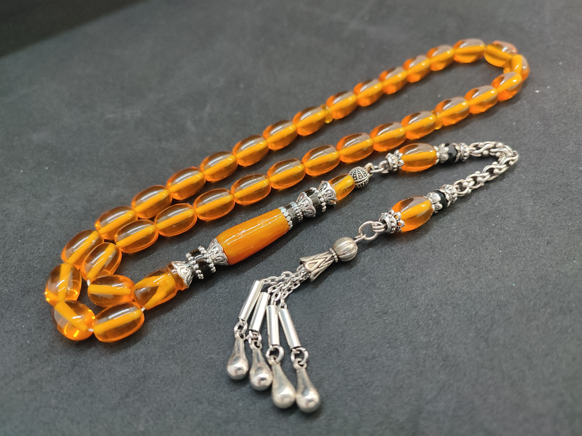 475 Ayar Gümüş Püskül 475 Ayar Gümüş Nakkaş Ateş-i Kehribar Sertifikalı 9604