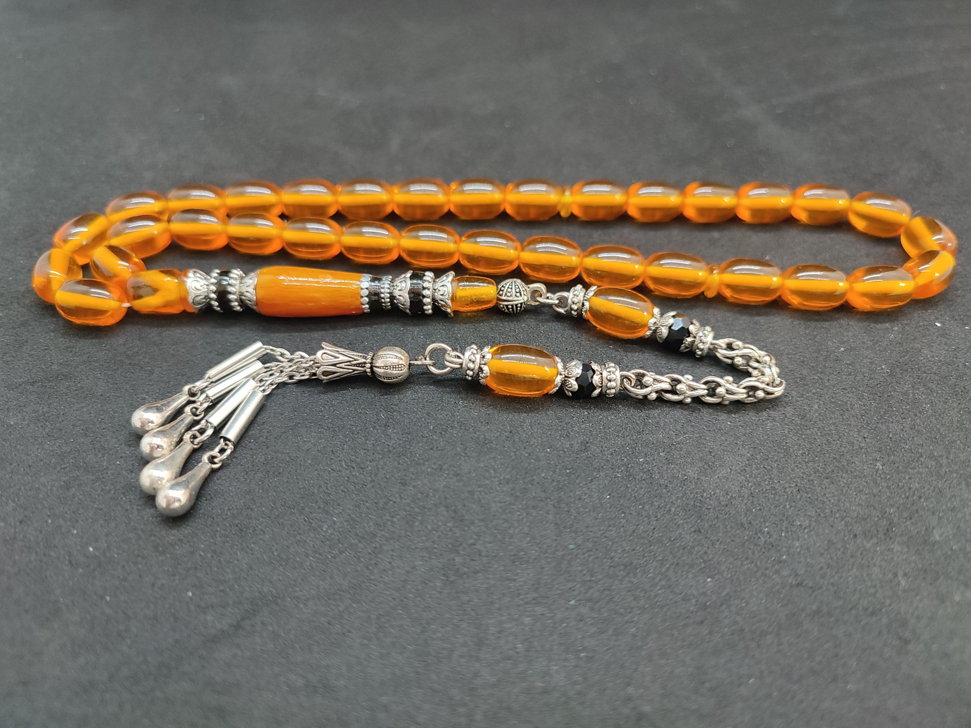 475 Ayar Gümüş Püskül 475 Ayar Gümüş Nakkaş Ateş-i Kehribar Sertifikalı 9604 küçük resim 2