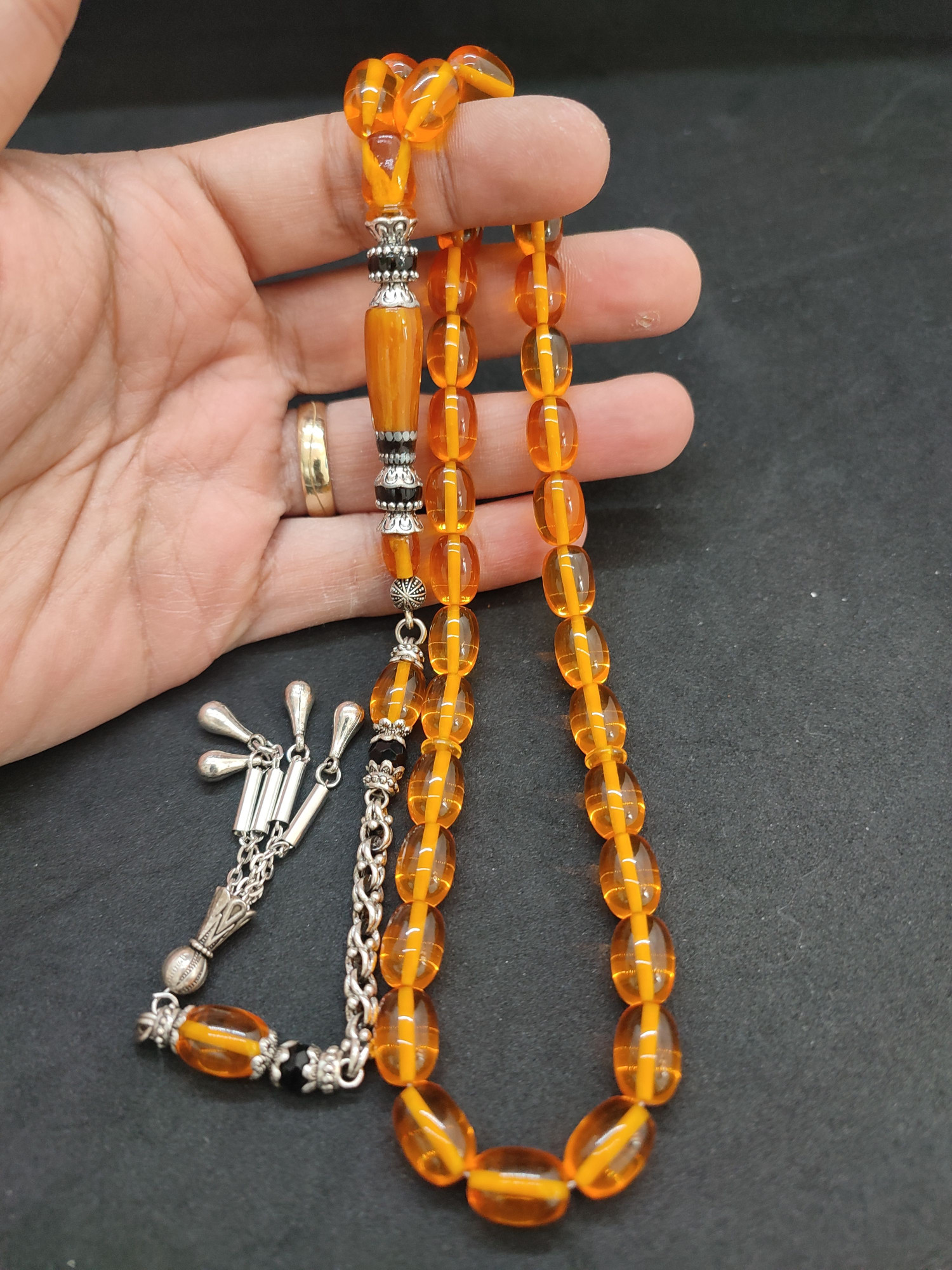 475 Ayar Gümüş Püskül 475 Ayar Gümüş Nakkaş Ateş-i Kehribar Sertifikalı 9604 küçük resim 3