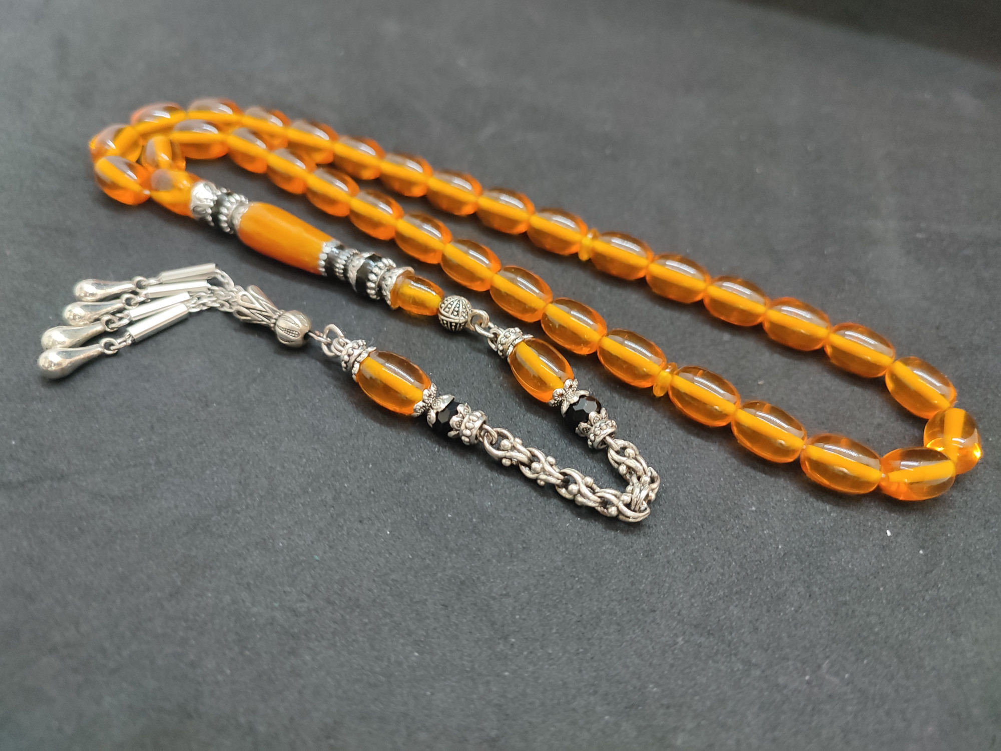 475 Ayar Gümüş Püskül 475 Ayar Gümüş Nakkaş Ateş-i Kehribar Sertifikalı 9604 küçük resim 4