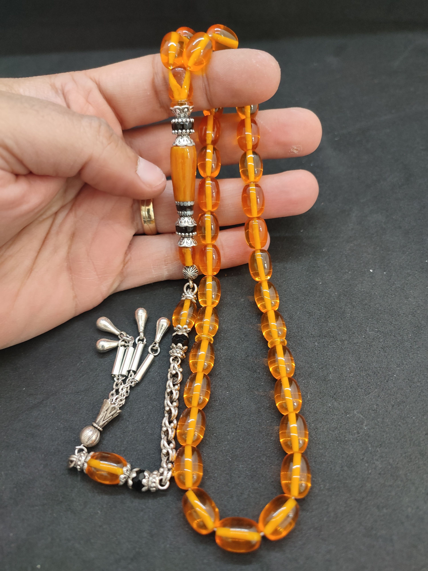 475 Ayar Gümüş Püskül 475 Ayar Gümüş Nakkaş Ateş-i Kehribar Sertifikalı 9604 küçük resim 5