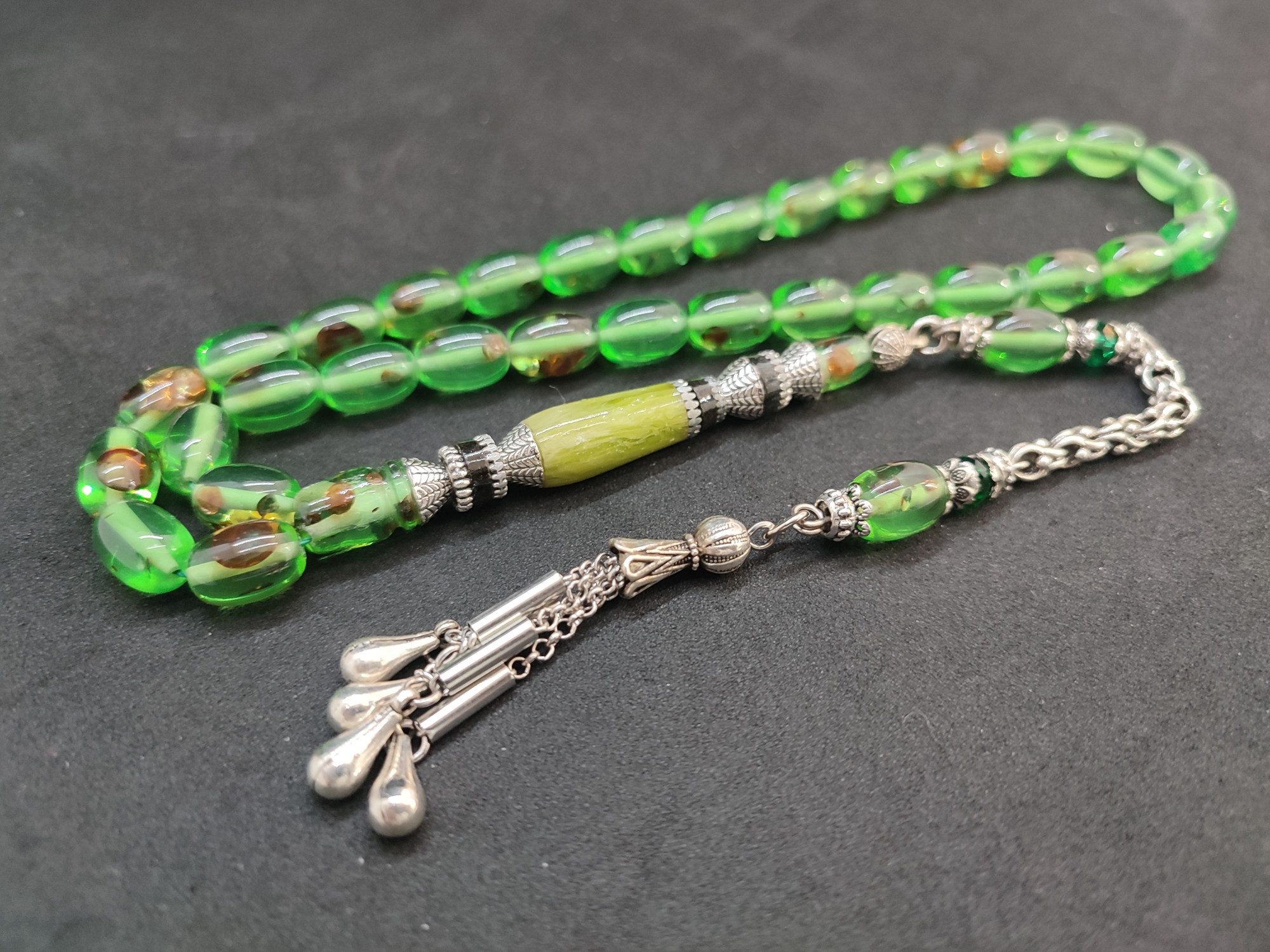 475 Ayar Gümüş Püskül 475 Ayar Gümüş Nakkaş Ateş-i Kehribar Sertifikalı 9605 küçük resim 2