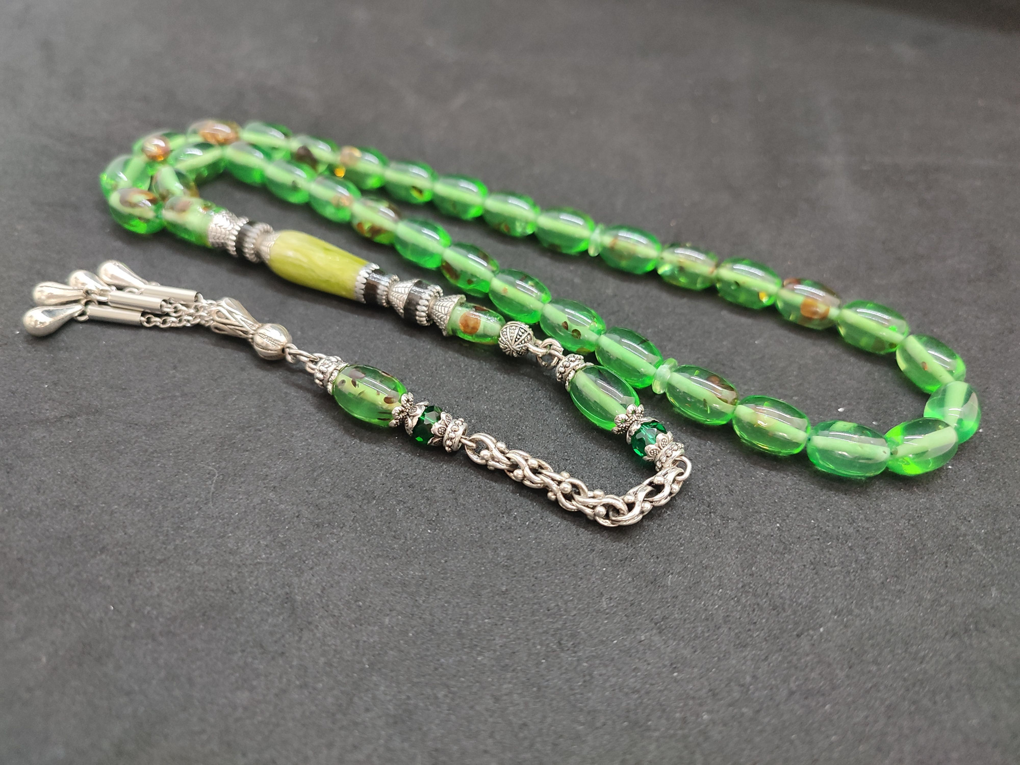 475 Ayar Gümüş Püskül 475 Ayar Gümüş Nakkaş Ateş-i Kehribar Sertifikalı 9605 küçük resim 3