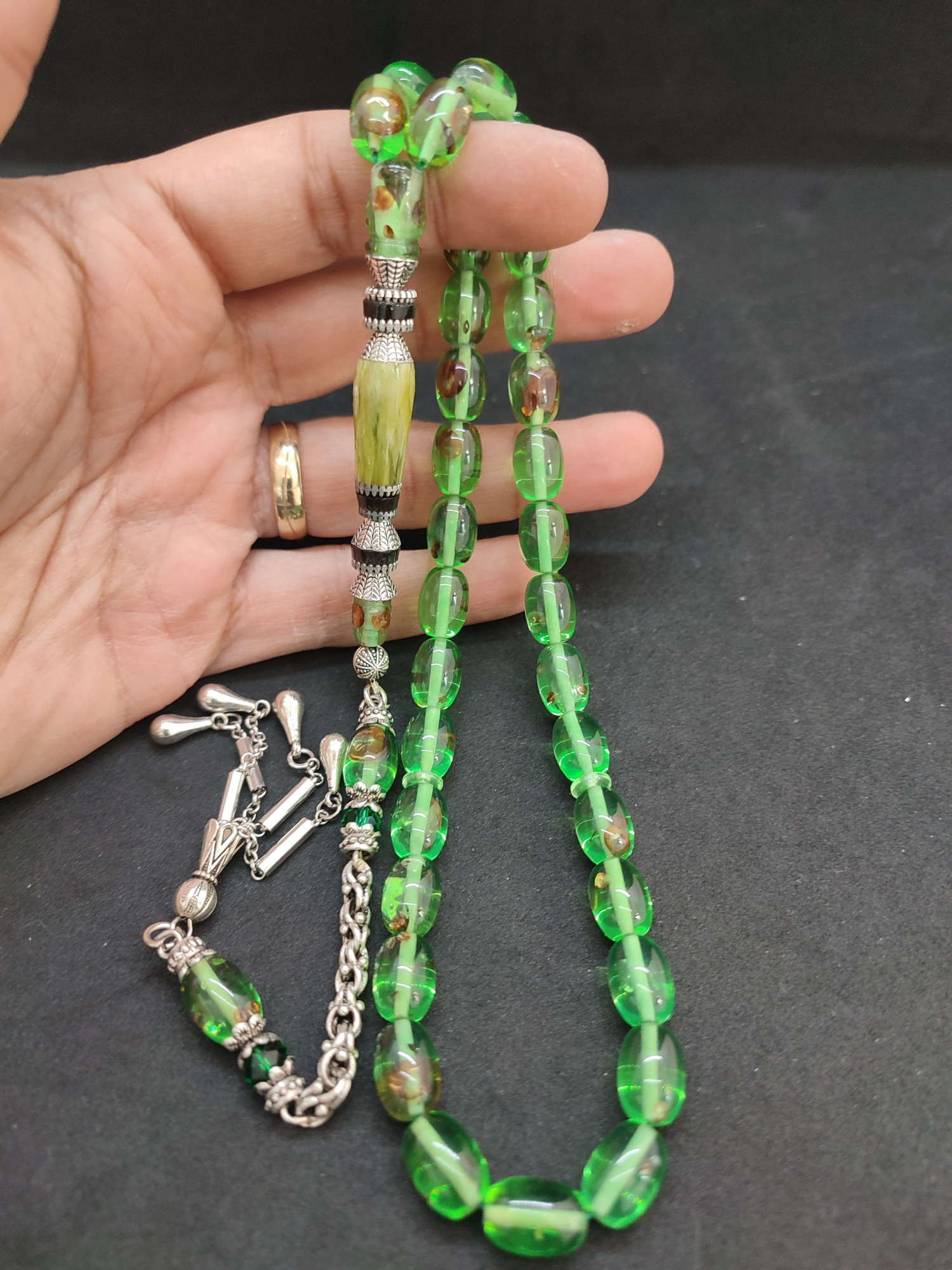 475 Ayar Gümüş Püskül 475 Ayar Gümüş Nakkaş Ateş-i Kehribar Sertifikalı 9605 küçük resim 4