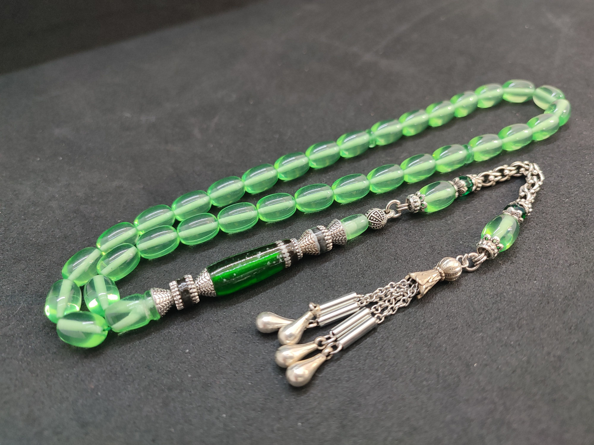 475 Ayar Gümüş Püskül 475 Ayar Gümüş Nakkaş Ateş-i Kehribar Sertifikalı 9606 küçük resim 2