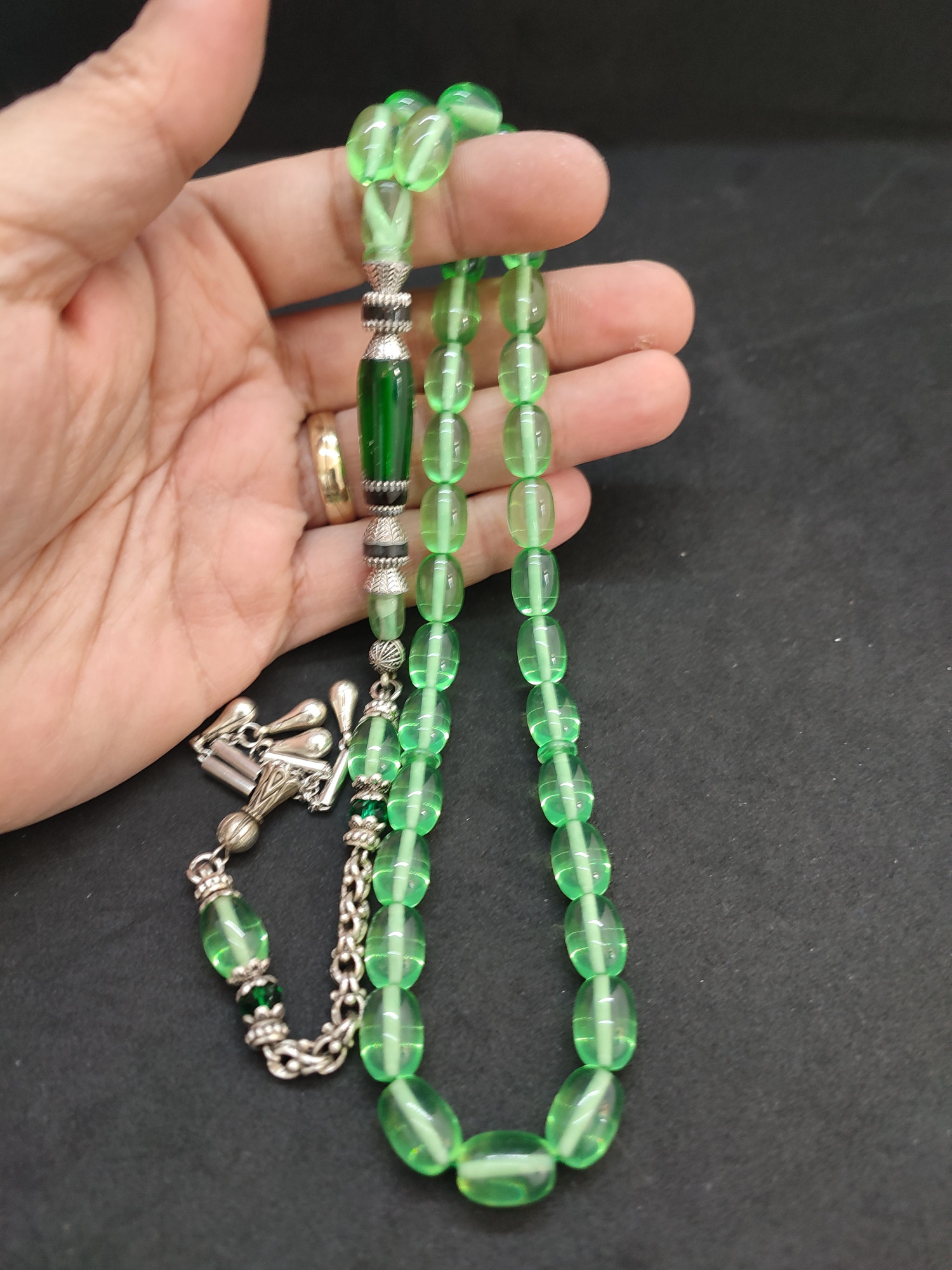 475 Ayar Gümüş Püskül 475 Ayar Gümüş Nakkaş Ateş-i Kehribar Sertifikalı 9606 küçük resim 3