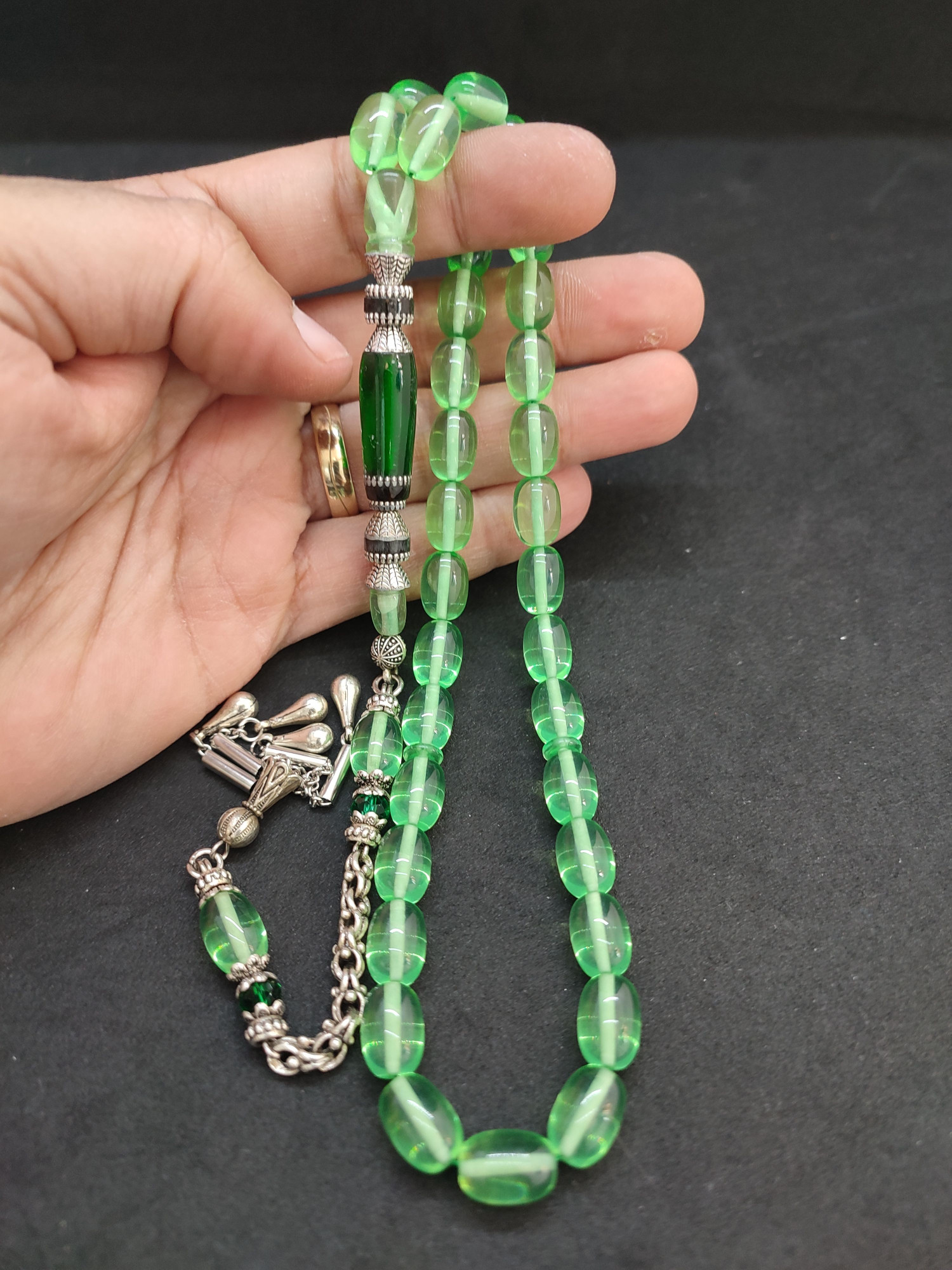 475 Ayar Gümüş Püskül 475 Ayar Gümüş Nakkaş Ateş-i Kehribar Sertifikalı 9606 küçük resim 5