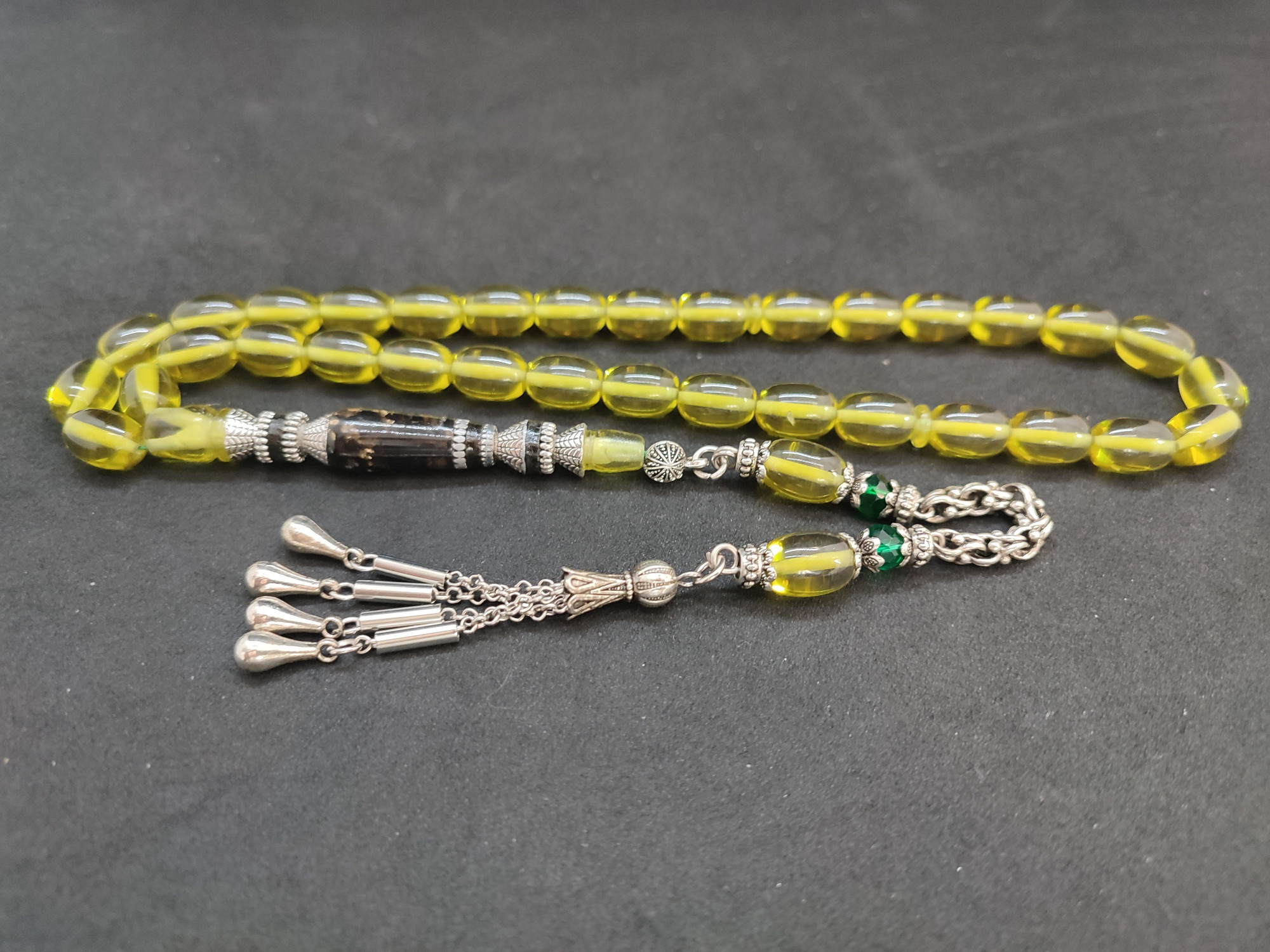 475 Ayar Gümüş Püskül 475 Ayar Gümüş Nakkaş Ateş-i Kehribar Sertifikalı 9607 küçük resim 2