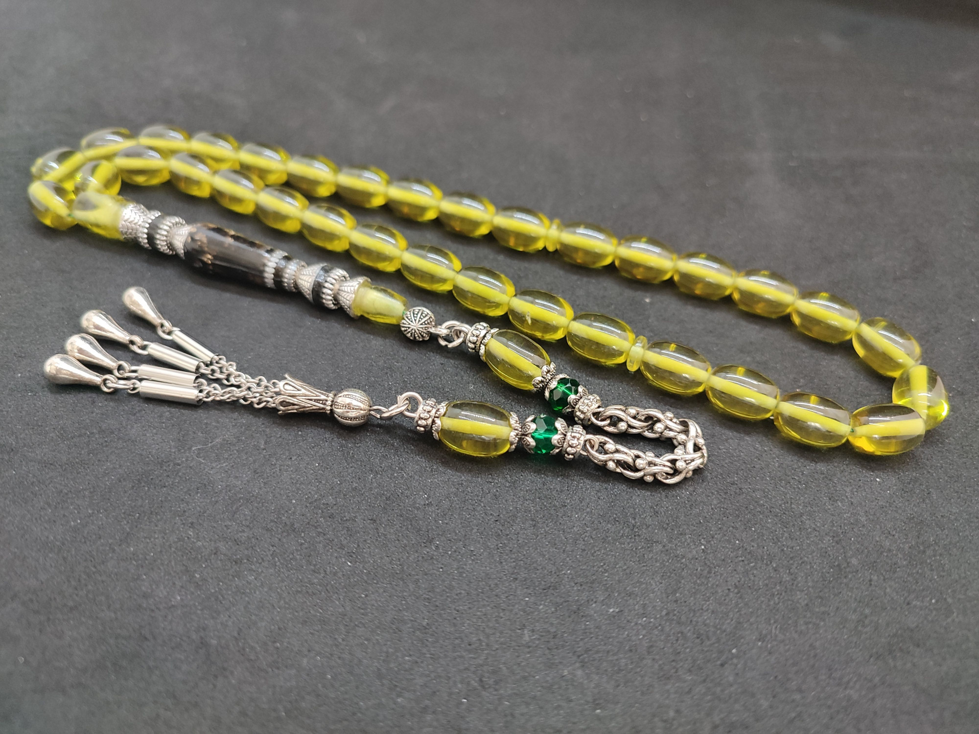 475 Ayar Gümüş Püskül 475 Ayar Gümüş Nakkaş Ateş-i Kehribar Sertifikalı 9607 küçük resim 3