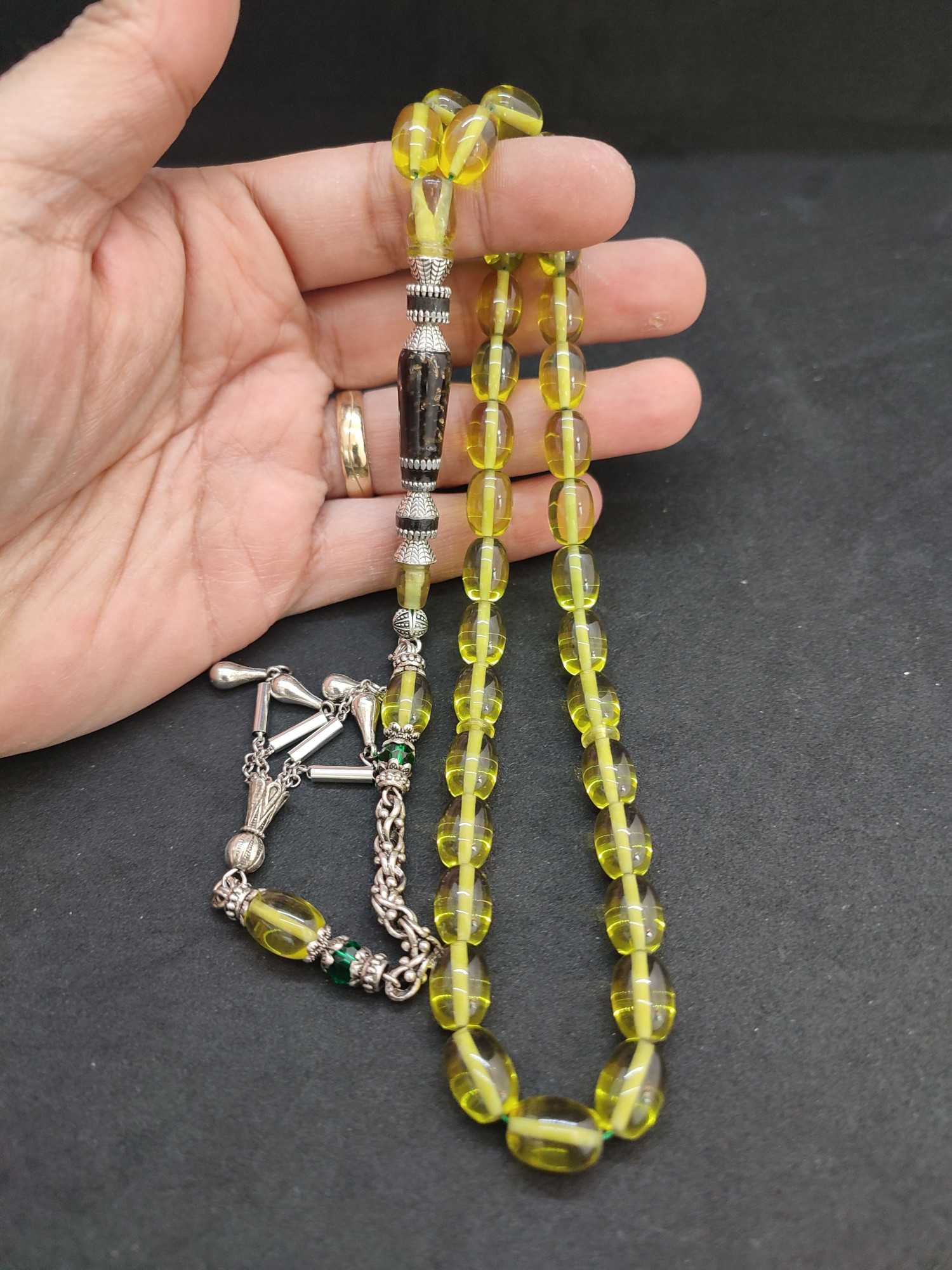 475 Ayar Gümüş Püskül 475 Ayar Gümüş Nakkaş Ateş-i Kehribar Sertifikalı 9607 küçük resim 4