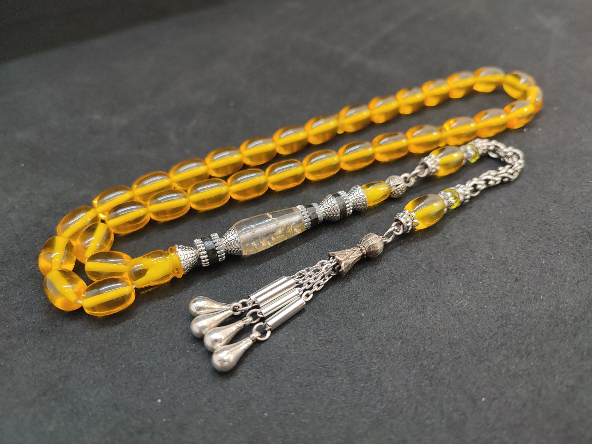 475 Ayar Gümüş Püskül 475 Ayar Gümüş Nakkaş Ateş-i Kehribar Sertifikalı 9608 küçük resim 2