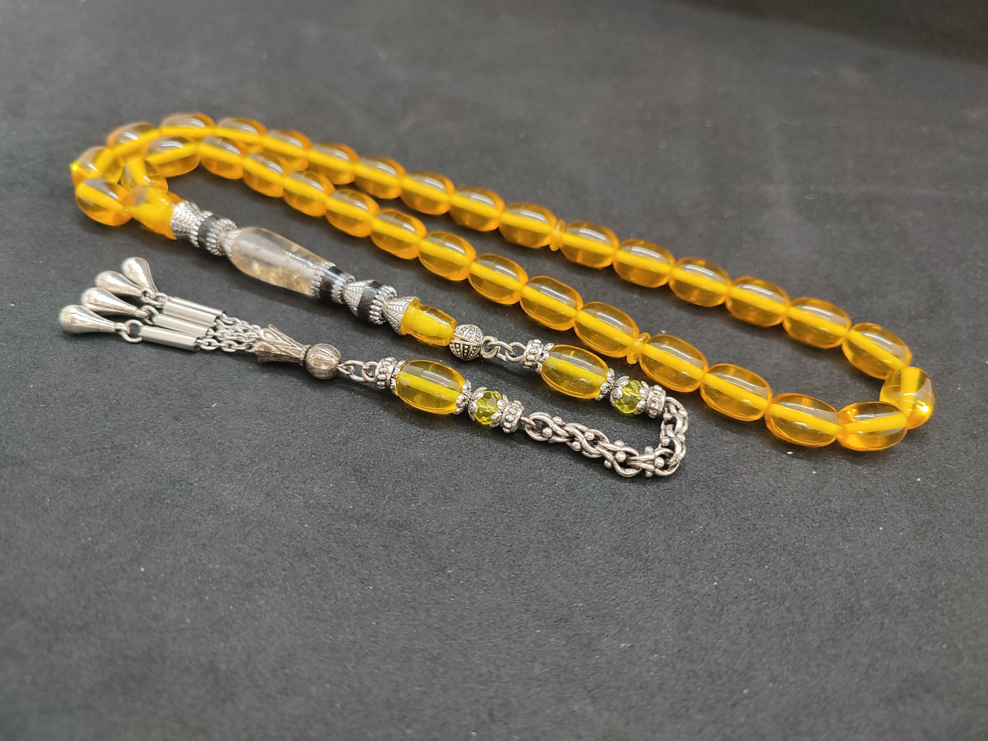 475 Ayar Gümüş Püskül 475 Ayar Gümüş Nakkaş Ateş-i Kehribar Sertifikalı 9608 küçük resim 4