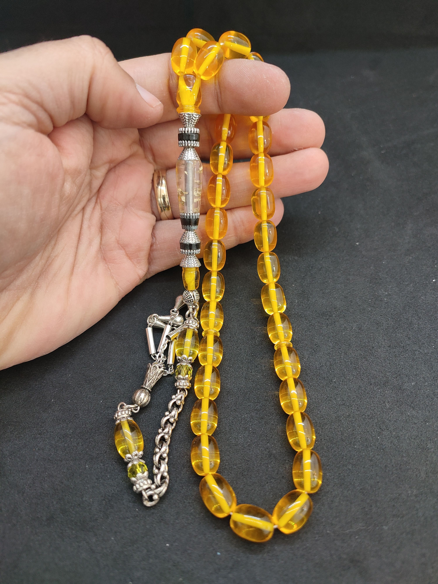 475 Ayar Gümüş Püskül 475 Ayar Gümüş Nakkaş Ateş-i Kehribar Sertifikalı 9608 küçük resim 5