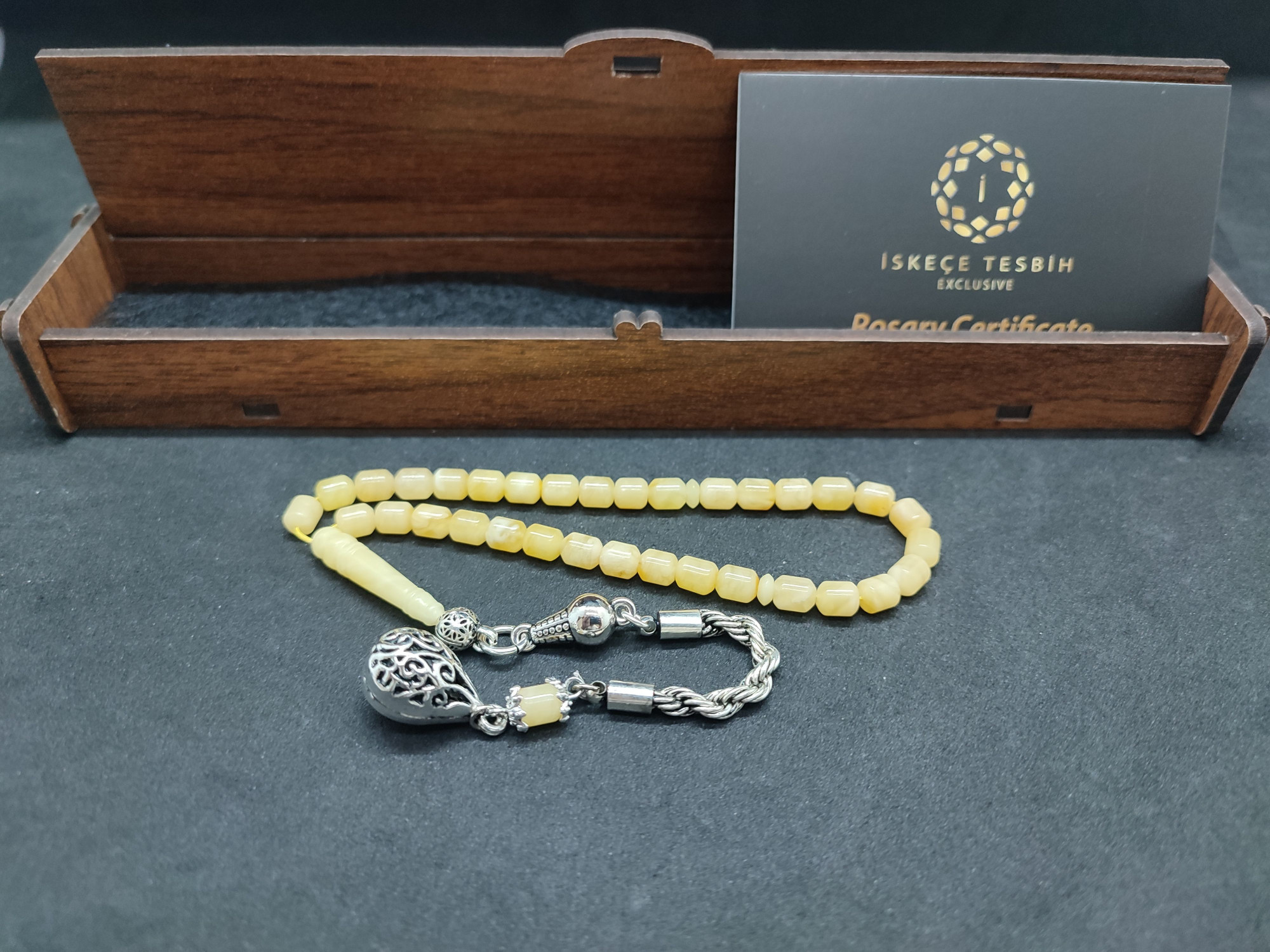 475 Ayar Gümüş Püsküllü 4 Parmak(Küçük Boy)Kalingrad White Amber 5.8 Gr.Sertifikalı 9615