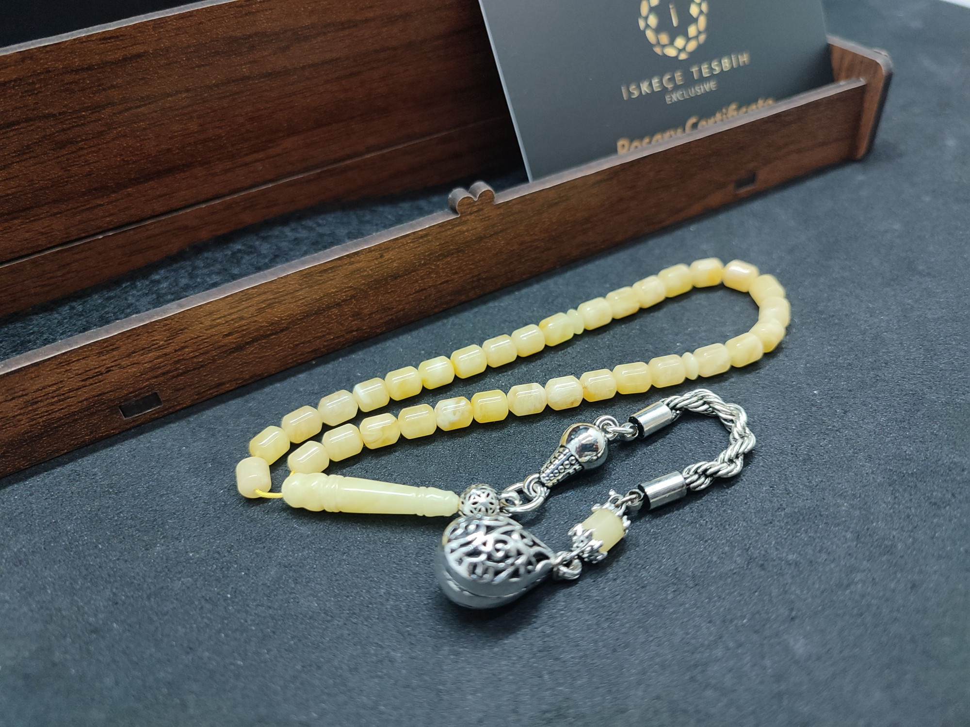 475 Ayar Gümüş Püsküllü 4 Parmak(Küçük Boy)Kalingrad White Amber 5.8 Gr.Sertifikalı 9615 küçük resim 2