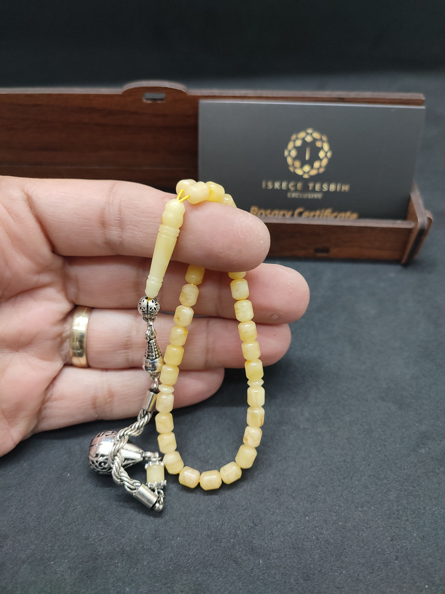 475 Ayar Gümüş Püsküllü 4 Parmak(Küçük Boy)Kalingrad White Amber 5.8 Gr.Sertifikalı 9615 küçük resim 4