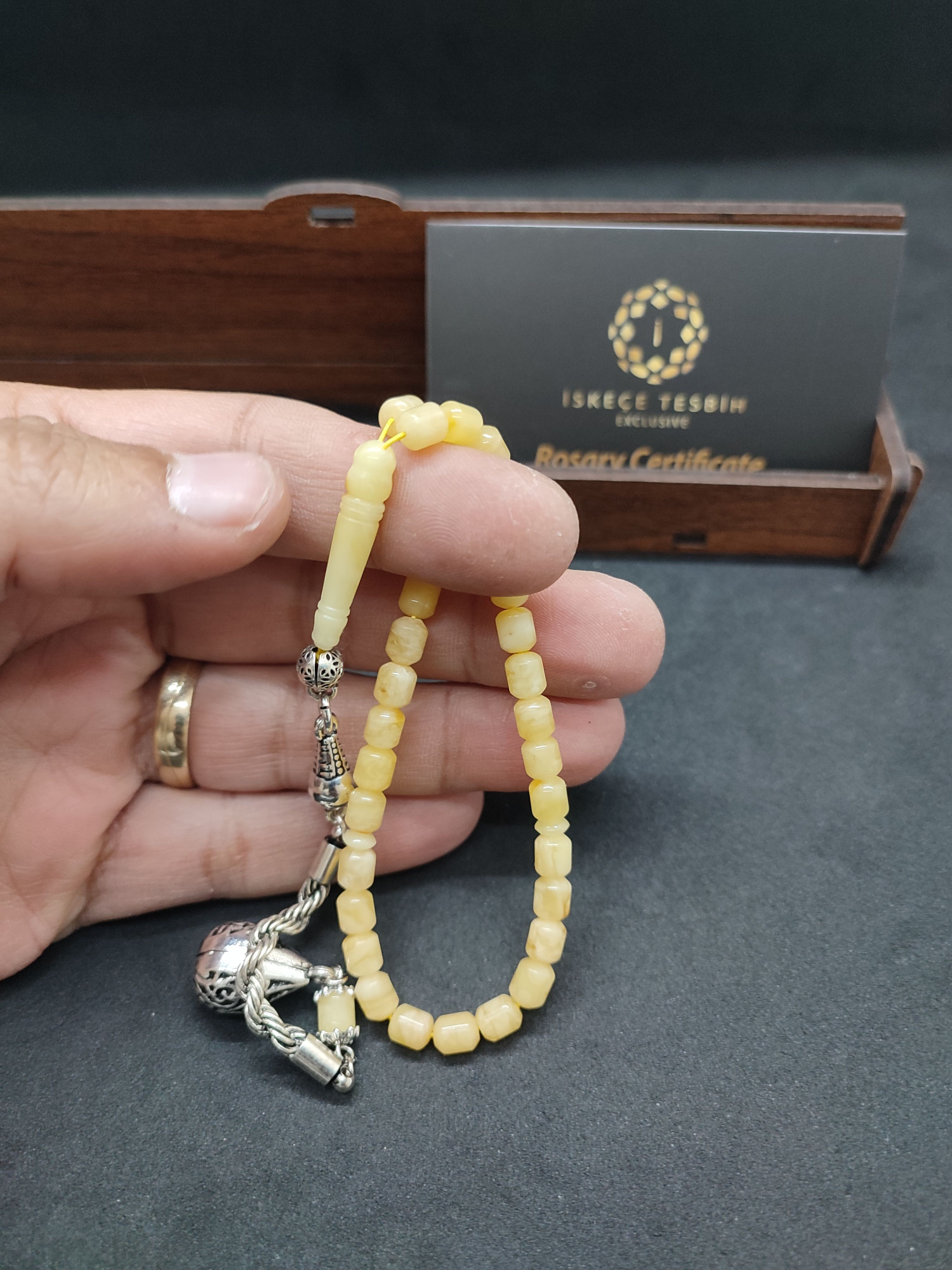 475 Ayar Gümüş Püsküllü 4 Parmak(Küçük Boy)Kalingrad White Amber 5.8 Gr.Sertifikalı 9615 küçük resim 5