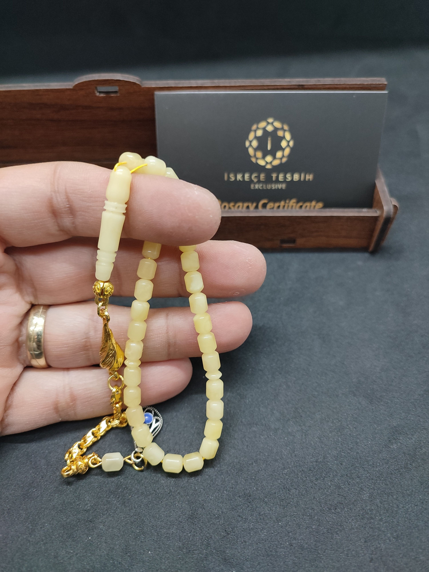 475 Ayar Gümüş Püsküllü 4 Parmak(Küçük Boy)Kalingrad White Amber 5.8 Gr.Sertifikalı 9617 küçük resim 3