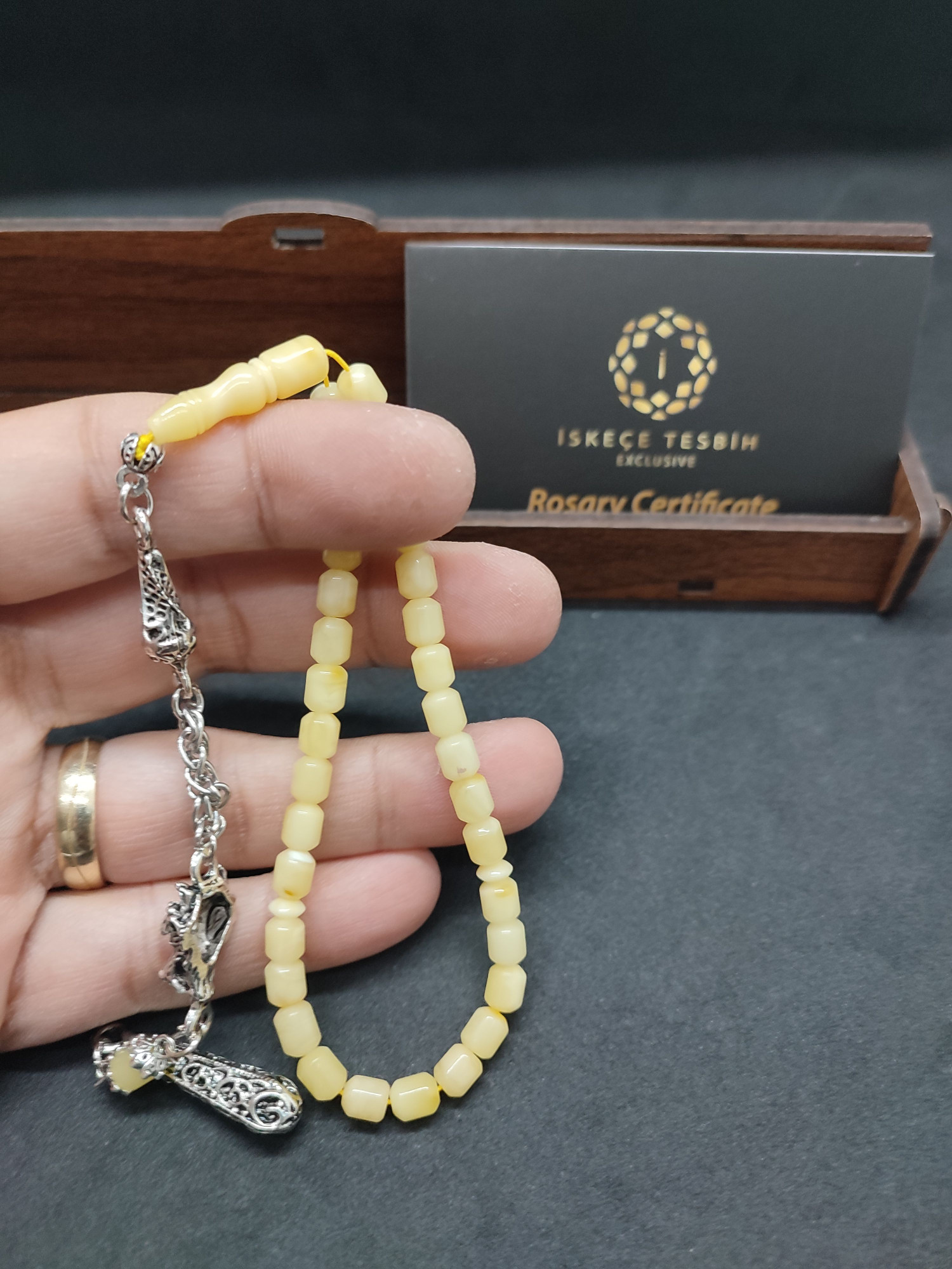 475 Ayar Gümüş Püsküllü 4 Parmak(Küçük Boy)Kalingrad White Amber 5.8 Gr.Sertifikalı 9618 küçük resim 3