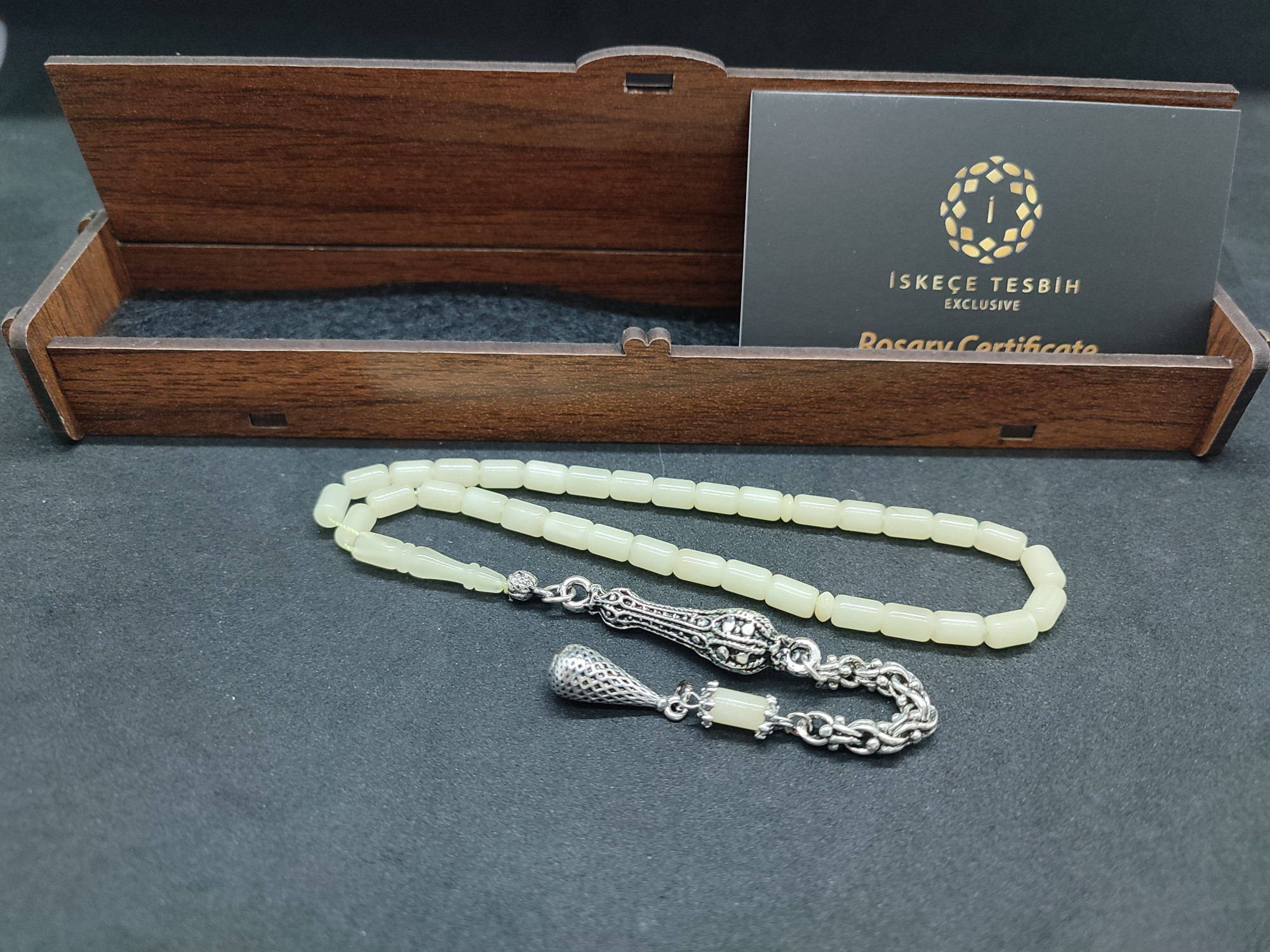 475 Ayar Gümüş Püsküllü El Boy Kalingrad White Amber 6.8 Gr.Sertifikalı 9619