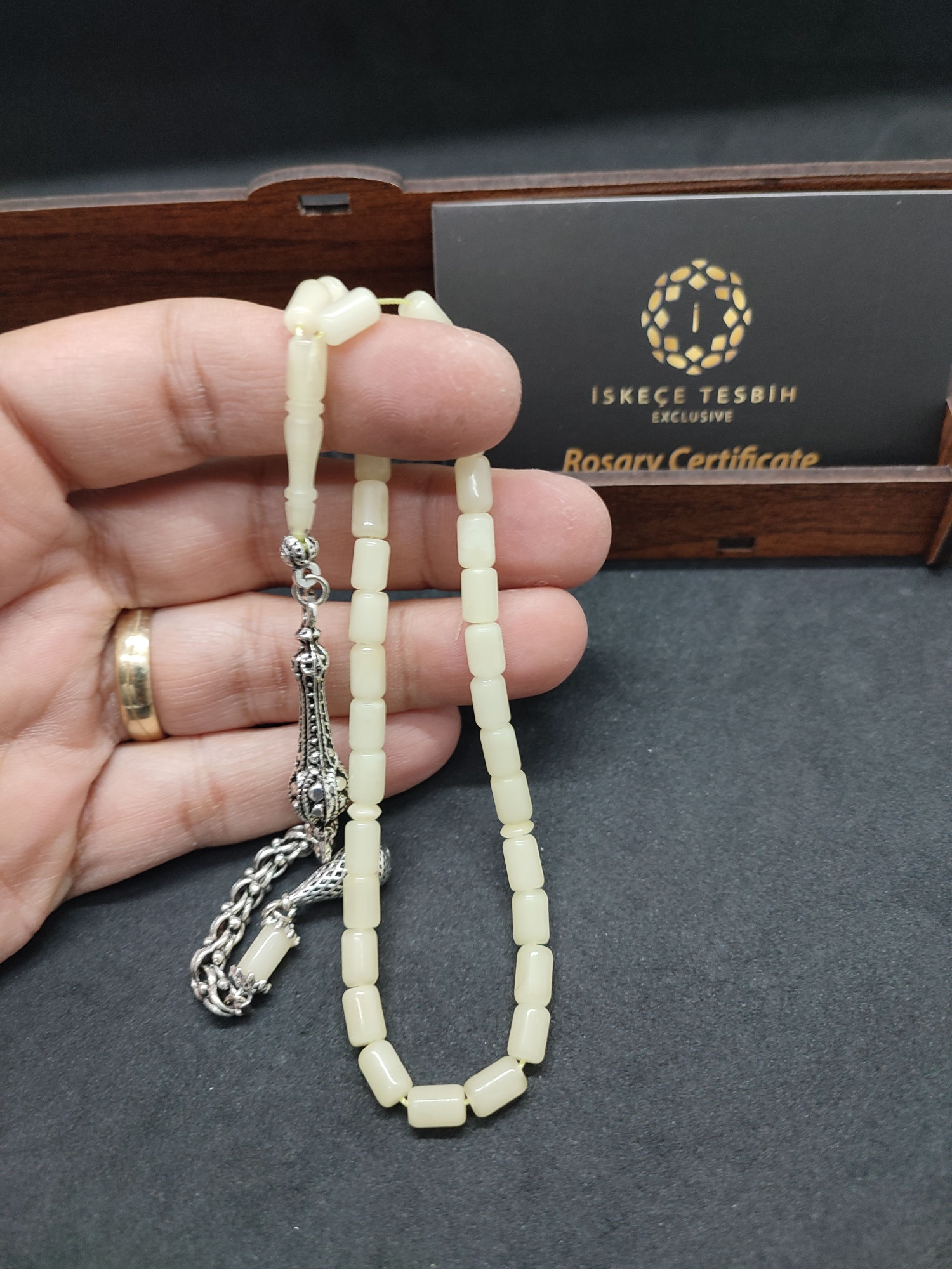 475 Ayar Gümüş Püsküllü El Boy Kalingrad White Amber 6.8 Gr.Sertifikalı 9619 küçük resim 3