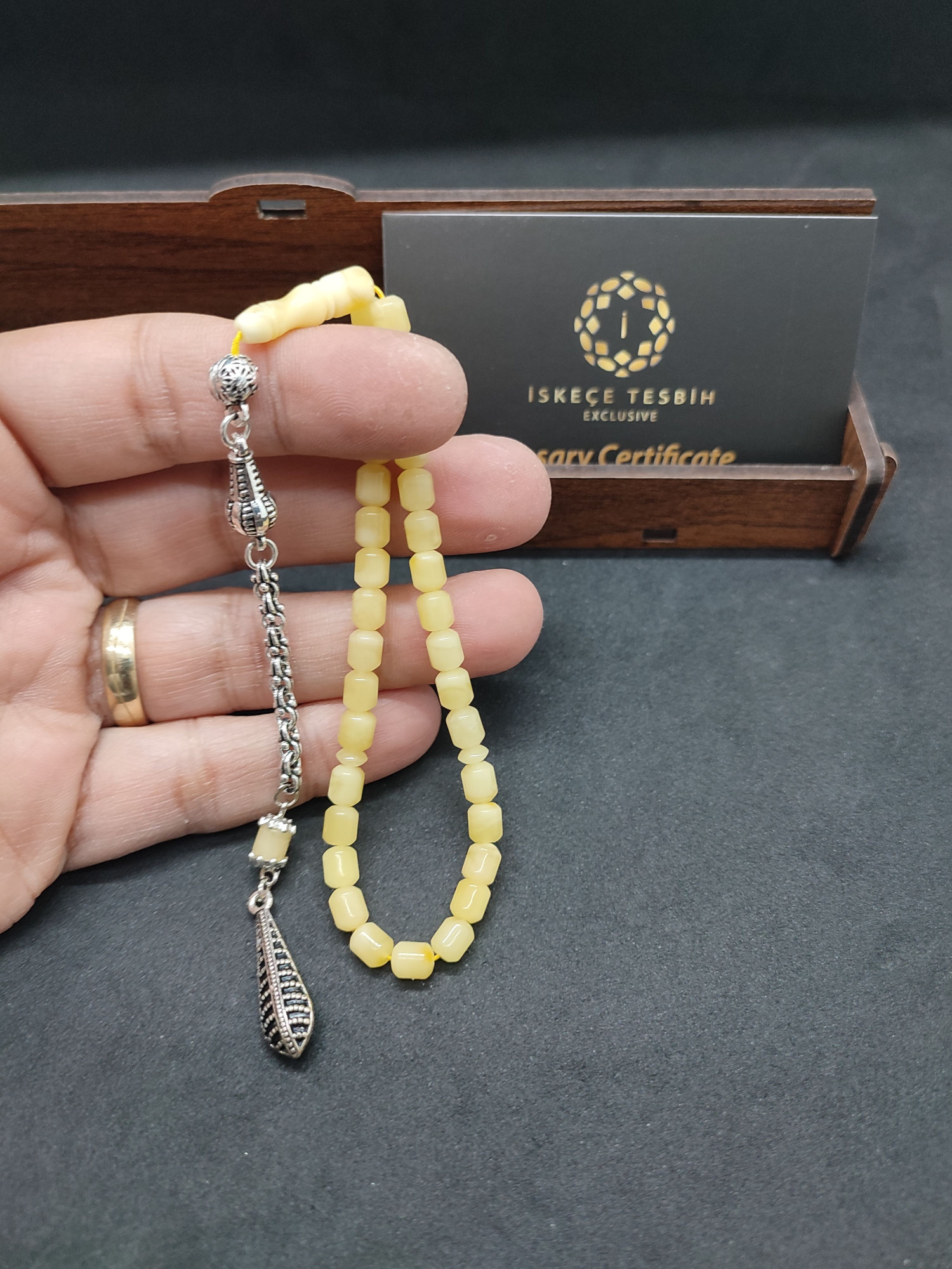 475 Ayar Gümüş Püsküllü 4 Parmak(Küçük Boy)Kalingrad White Amber 5.8 Gr.Sertifikalı 9620 küçük resim 4