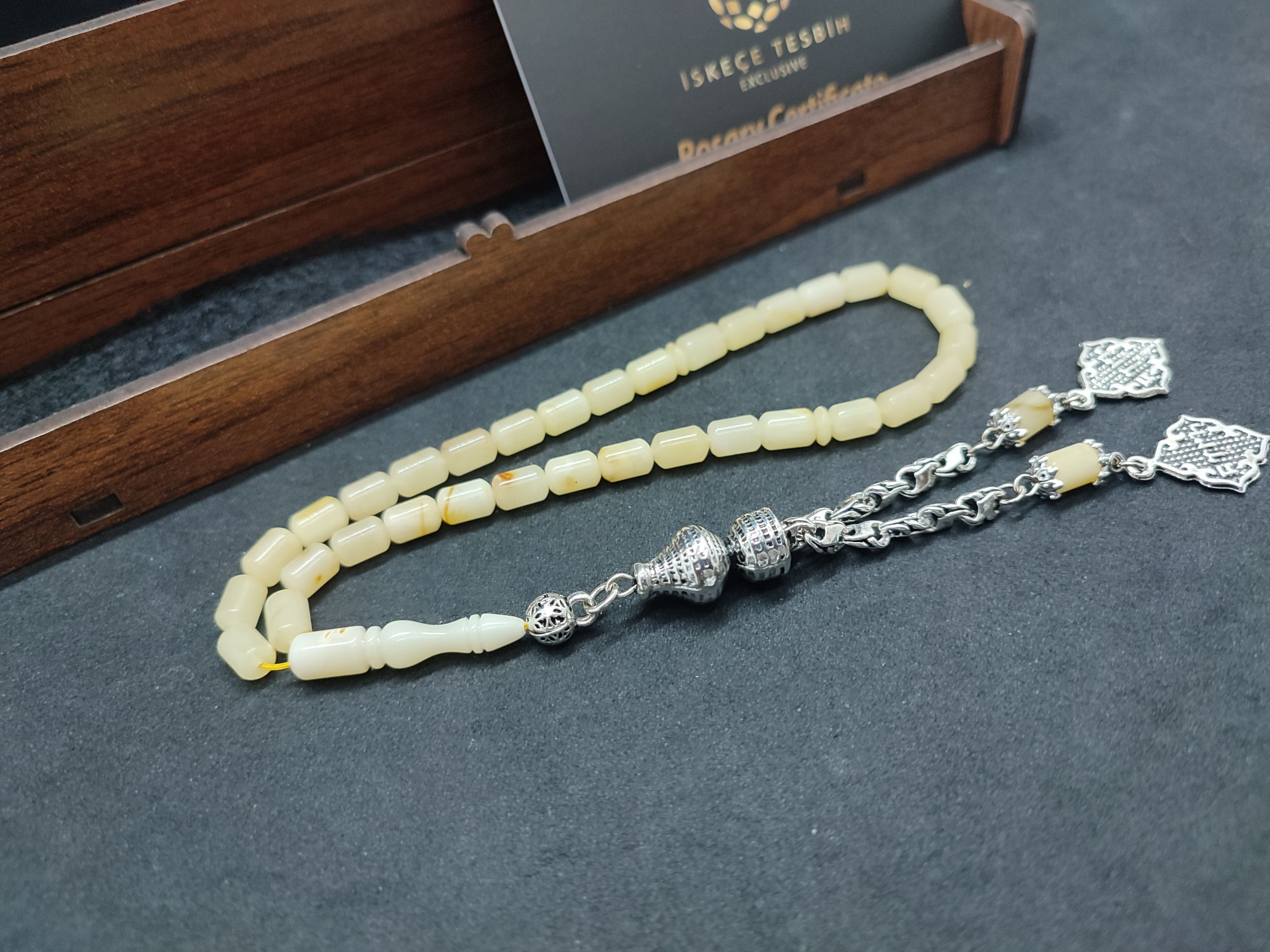 475 Ayar Gümüş Püsküllü El Boy Kalingrad White Amber 6.5 Gr.Sertifikalı 9621