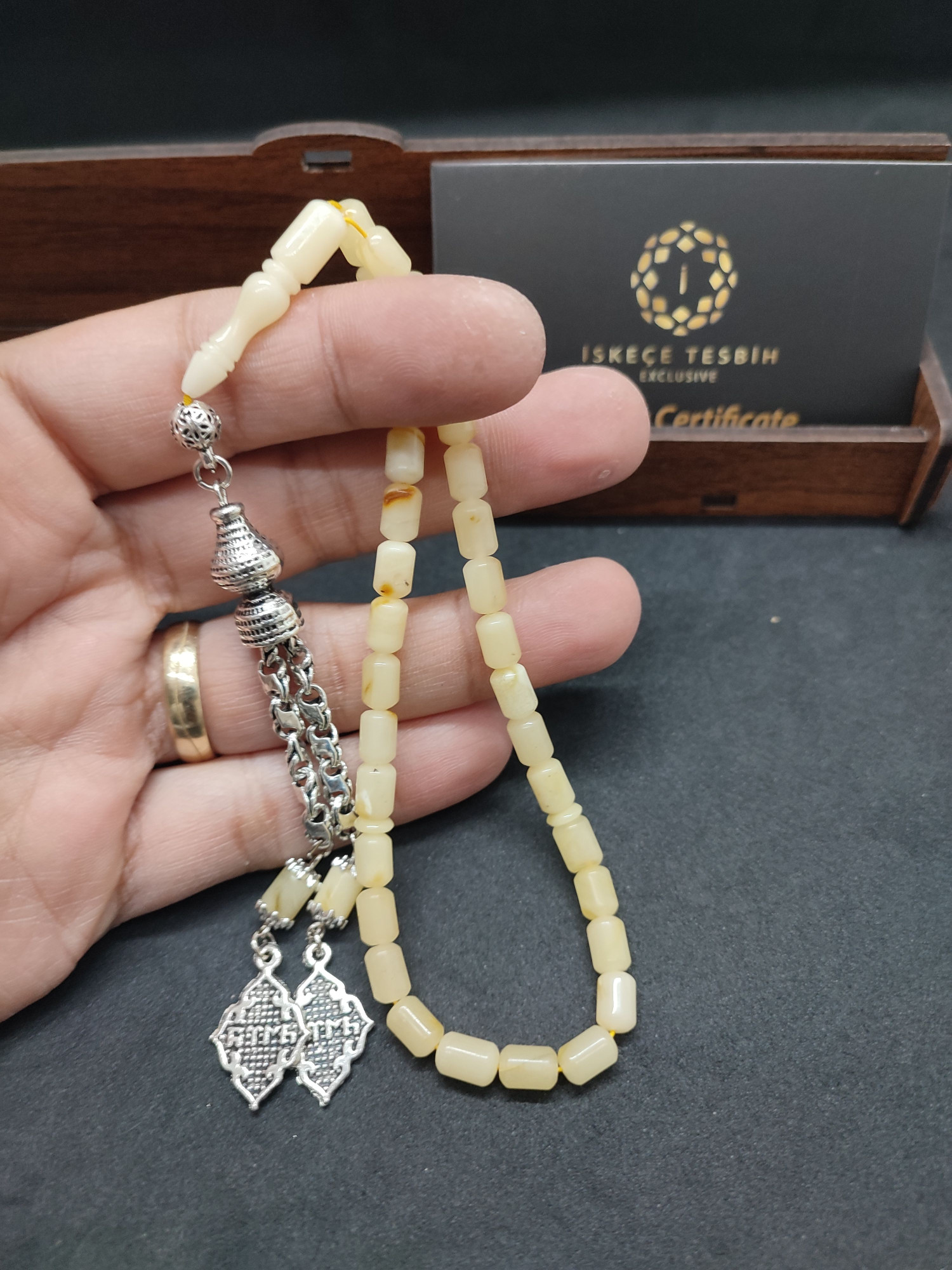 475 Ayar Gümüş Püsküllü El Boy Kalingrad White Amber 6.5 Gr.Sertifikalı 9621 küçük resim 4