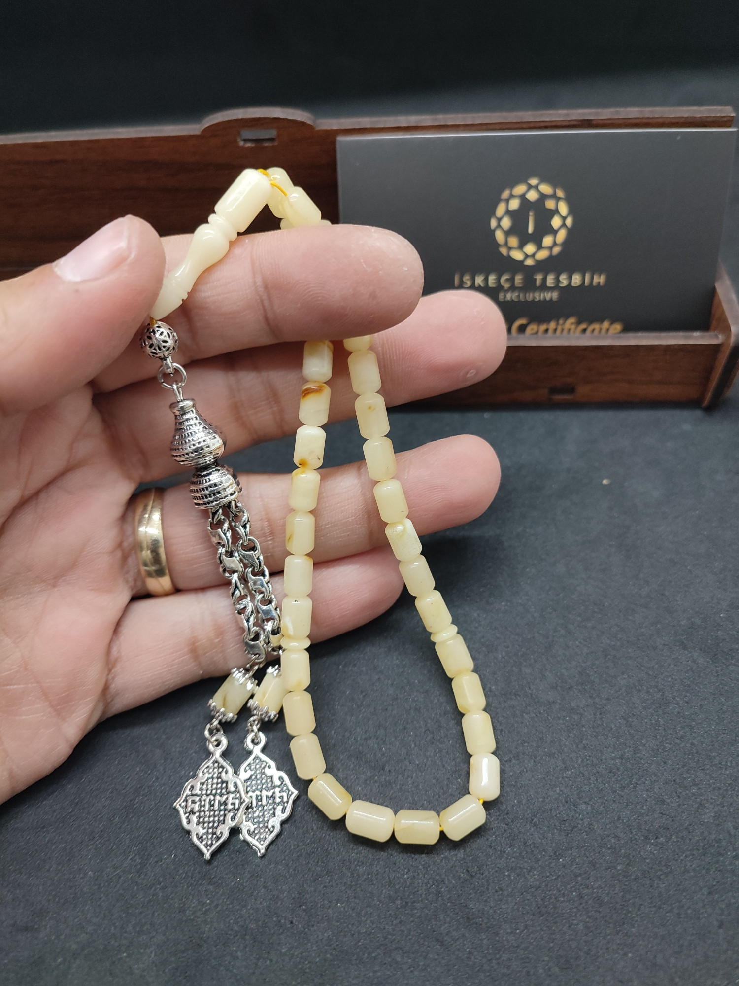 475 Ayar Gümüş Püsküllü El Boy Kalingrad White Amber 6.5 Gr.Sertifikalı 9621 küçük resim 5