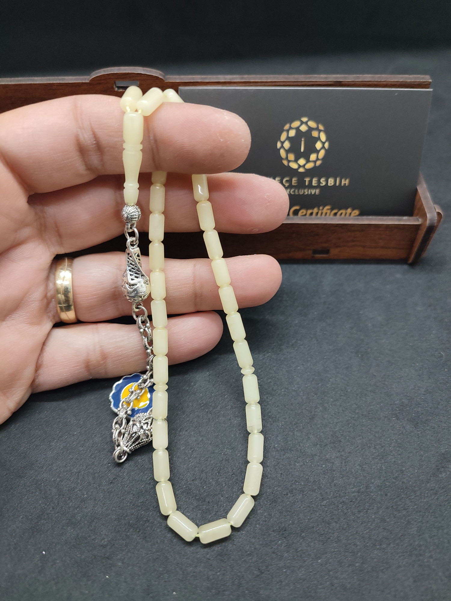 475 Ayar Gümüş Püsküllü El Boy Kalingrad White Amber 6.5 Gr.Sertifikalı 9623 küçük resim 4