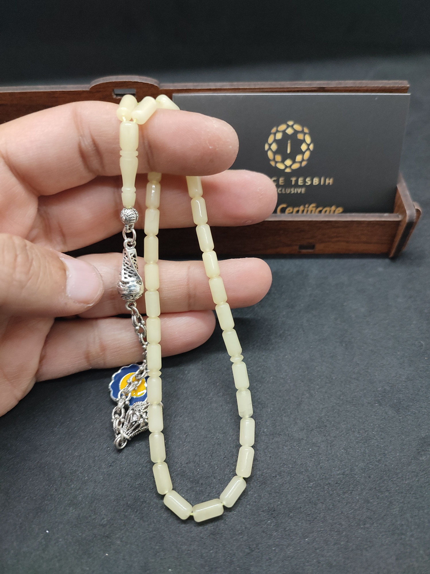 475 Ayar Gümüş Püsküllü El Boy Kalingrad White Amber 6.5 Gr.Sertifikalı 9623 küçük resim 5