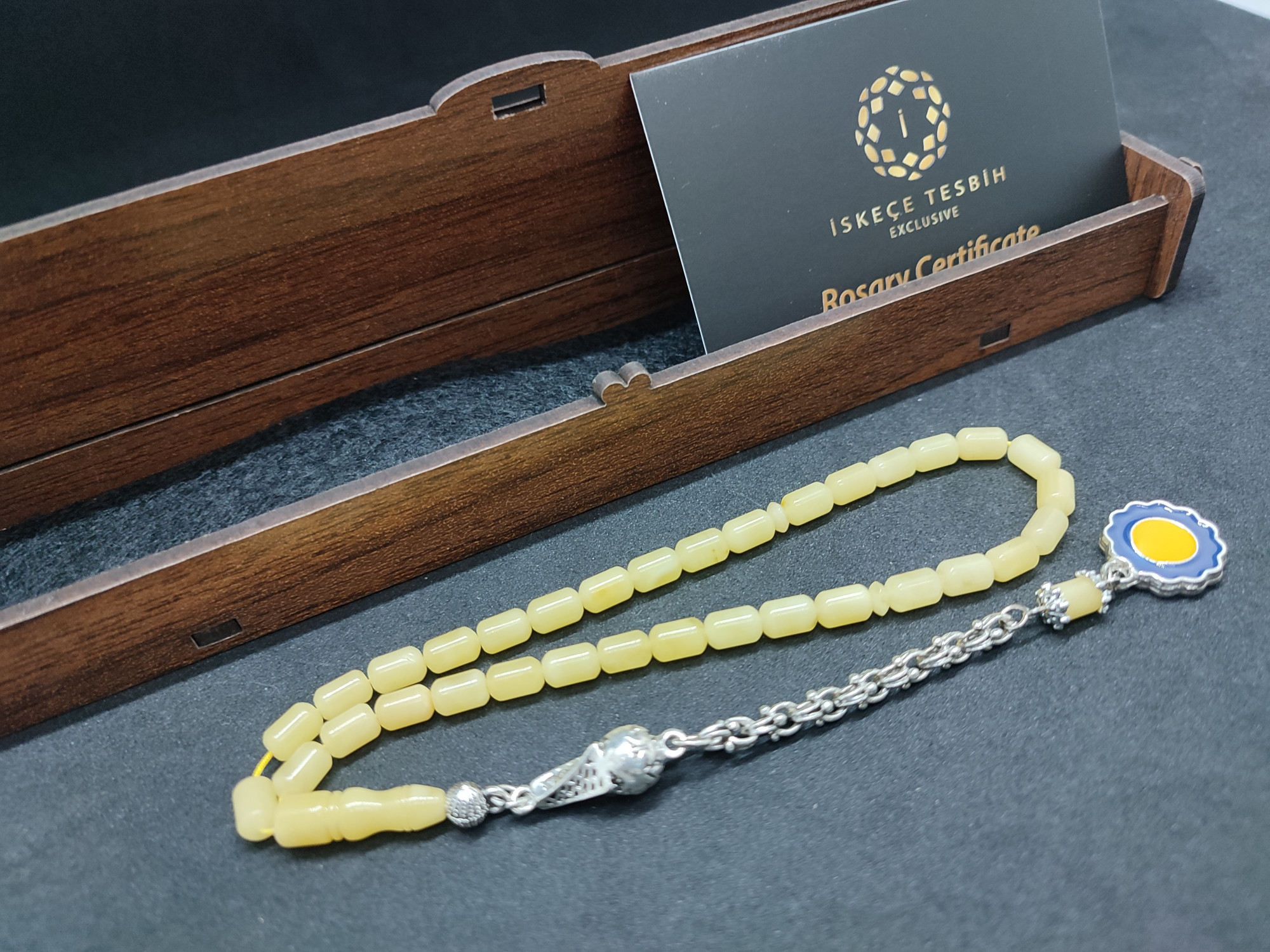 475 Ayar Gümüş Püsküllü El Boy Kalingrad White Amber 6.5 Gr.Sertifikalı 9624