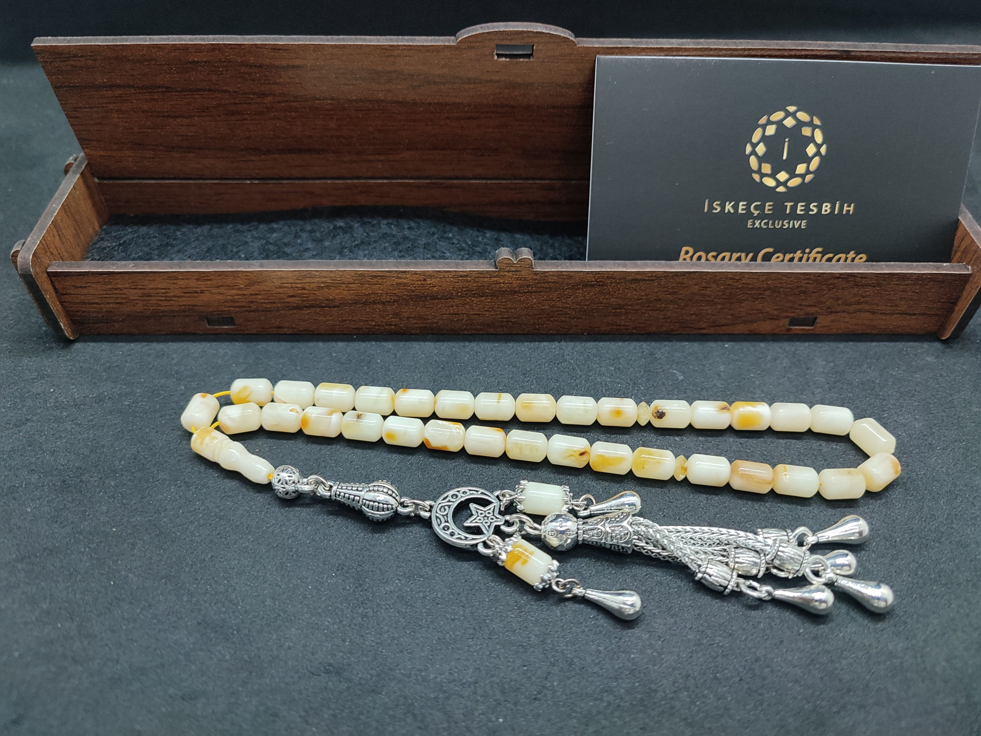 475 Ayar Gümüş Püsküllü El Boy Kalingrad White Amber 7.9 Gr.Sertifikalı 9625