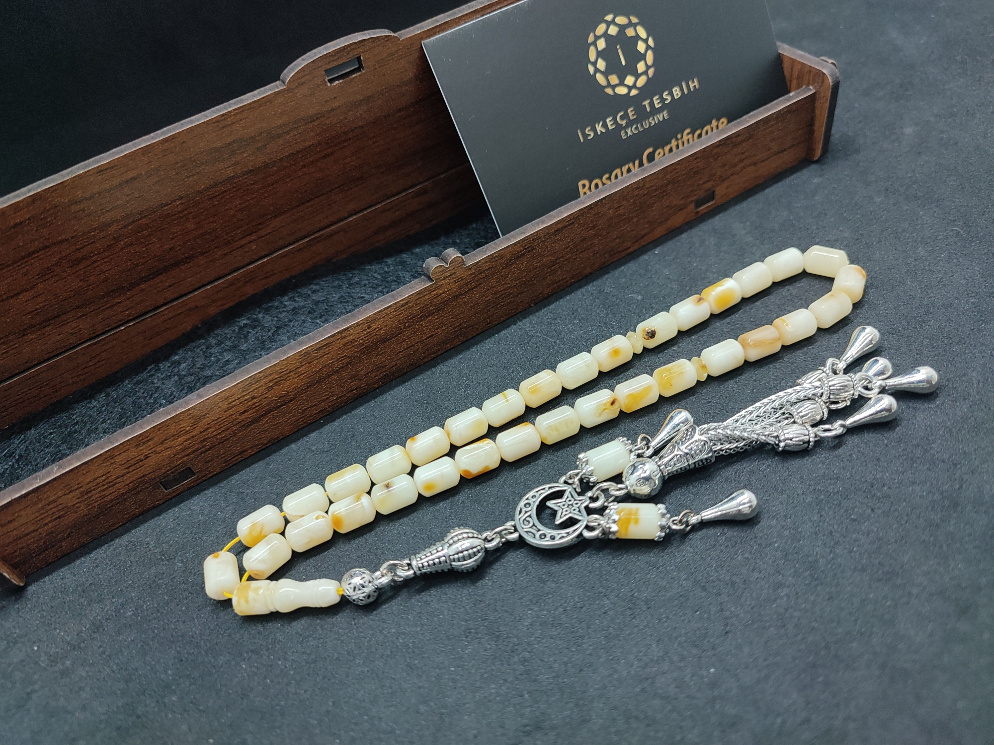 475 Ayar Gümüş Püsküllü El Boy Kalingrad White Amber 7.9 Gr.Sertifikalı 9625 küçük resim 2