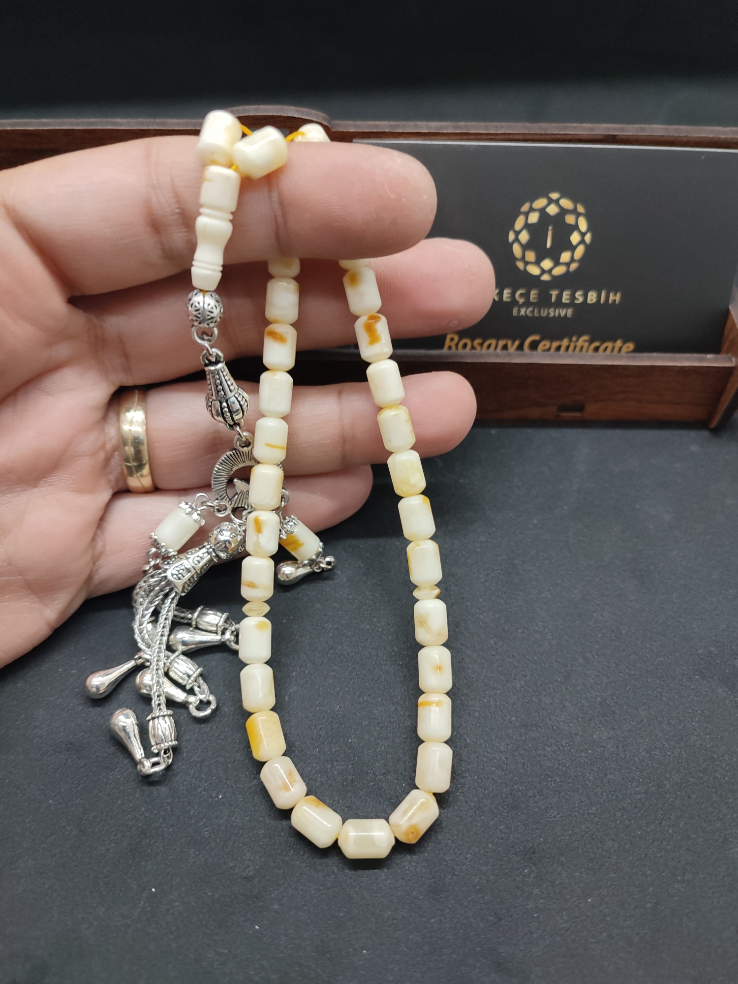 475 Ayar Gümüş Püsküllü El Boy Kalingrad White Amber 7.9 Gr.Sertifikalı 9625 küçük resim 3
