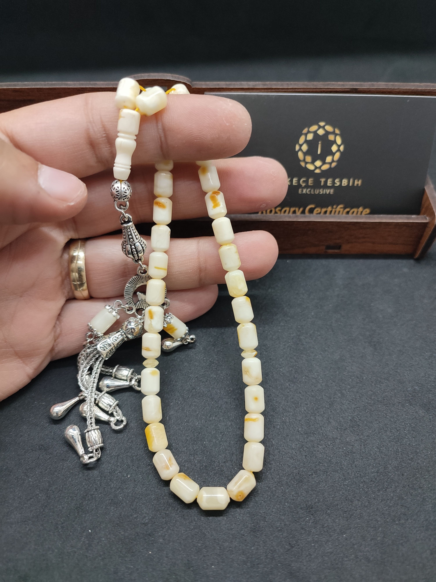 475 Ayar Gümüş Püsküllü El Boy Kalingrad White Amber 7.9 Gr.Sertifikalı 9625 küçük resim 5