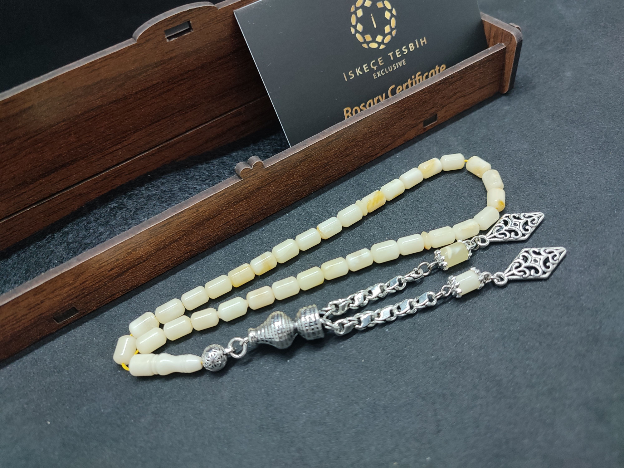 475 Ayar Gümüş Püsküllü El Boy Kalingrad White Amber 7.9 Gr.Sertifikalı 9626