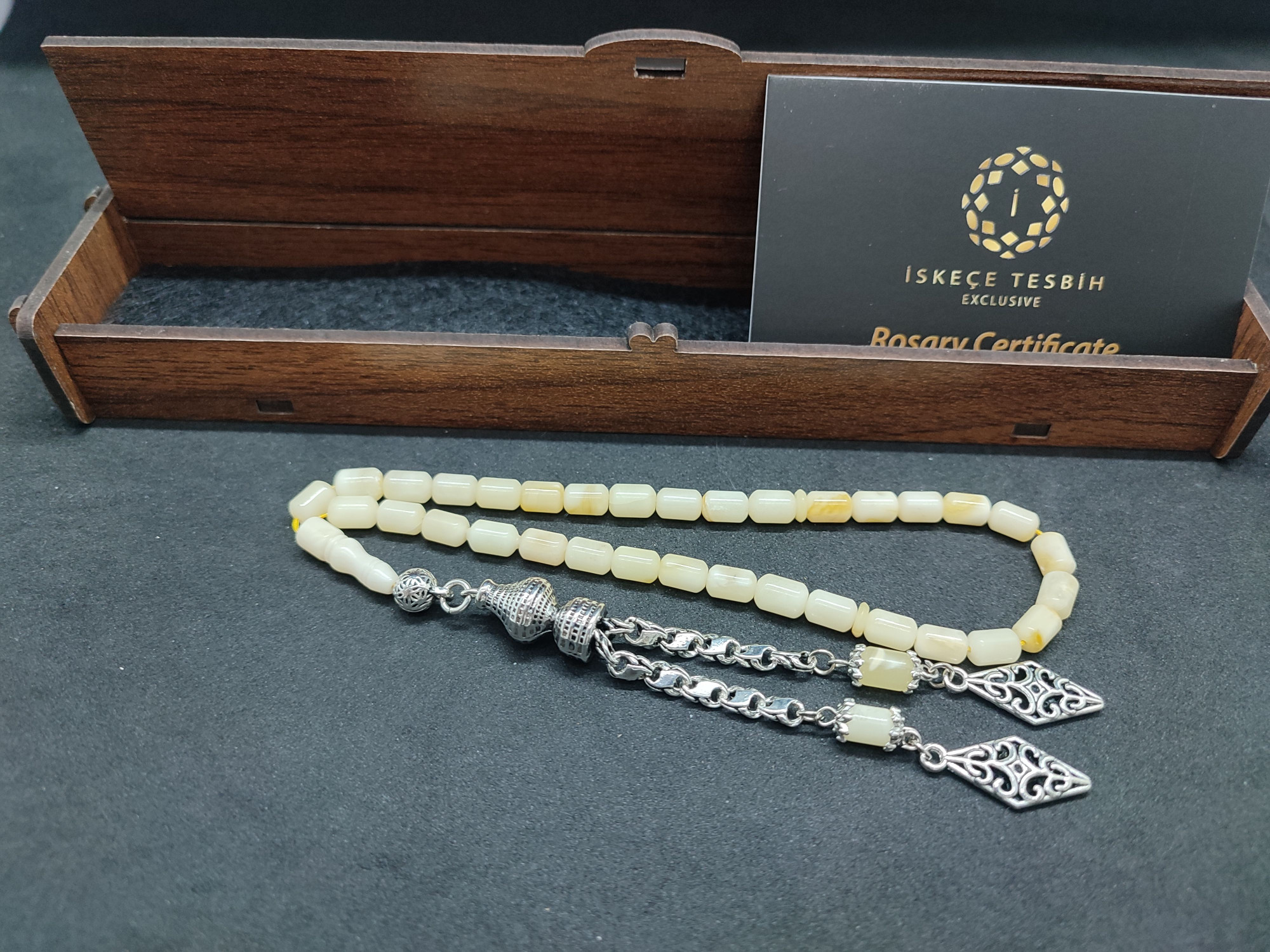 475 Ayar Gümüş Püsküllü El Boy Kalingrad White Amber 7.9 Gr.Sertifikalı 9626 küçük resim 2