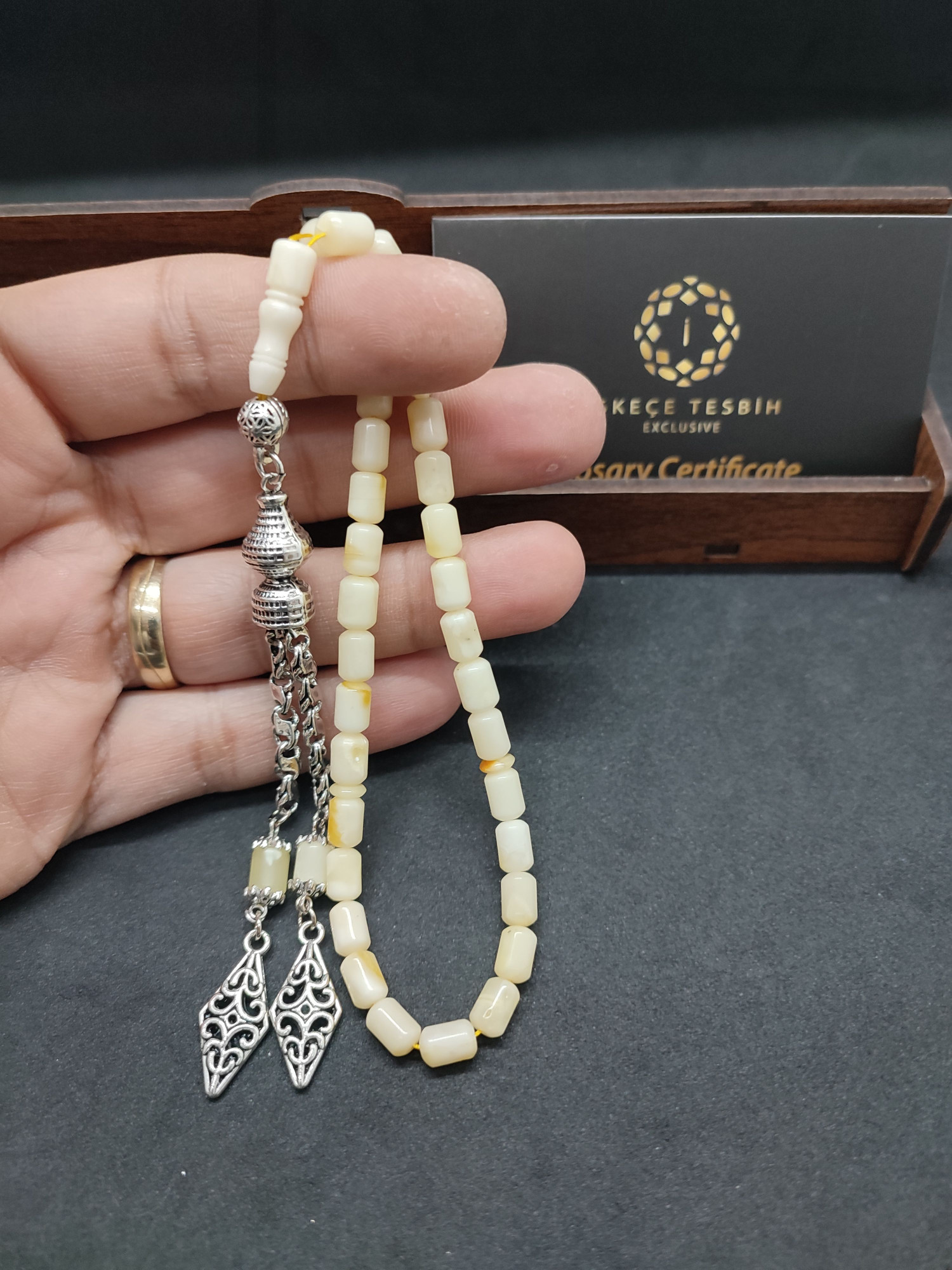 475 Ayar Gümüş Püsküllü El Boy Kalingrad White Amber 7.9 Gr.Sertifikalı 9626 küçük resim 3