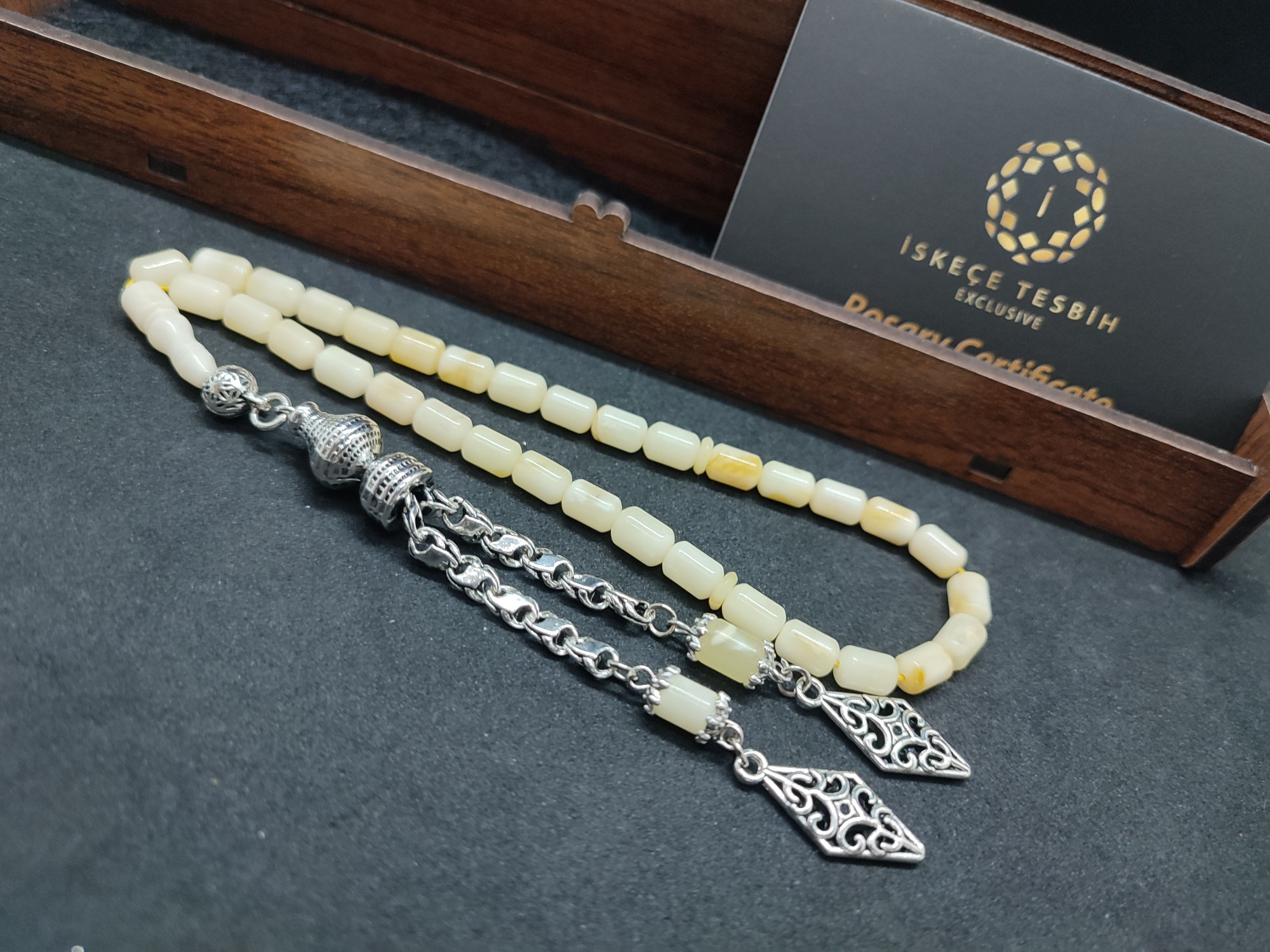 475 Ayar Gümüş Püsküllü El Boy Kalingrad White Amber 7.9 Gr.Sertifikalı 9626 küçük resim 4