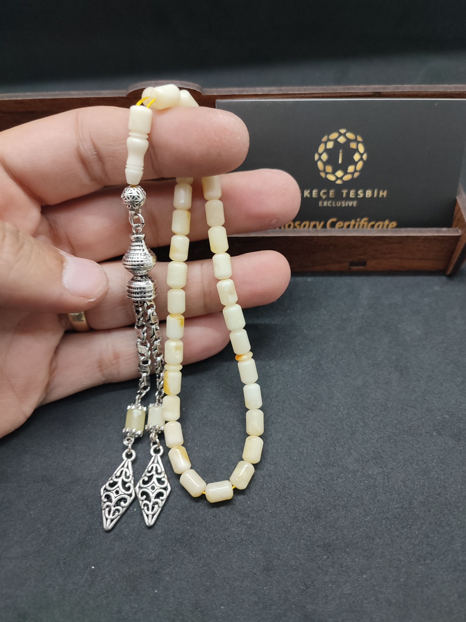 475 Ayar Gümüş Püsküllü El Boy Kalingrad White Amber 7.9 Gr.Sertifikalı 9626 küçük resim 5