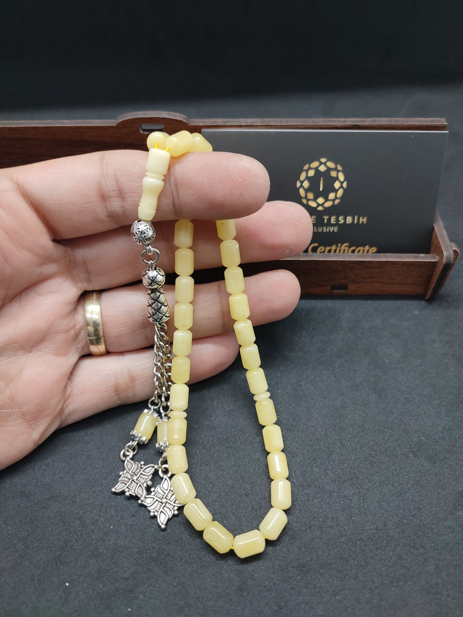 475 Ayar Gümüş Püsküllü El Boy Kalingrad White Amber 7.9 Gr.Sertifikalı 9627 küçük resim 4