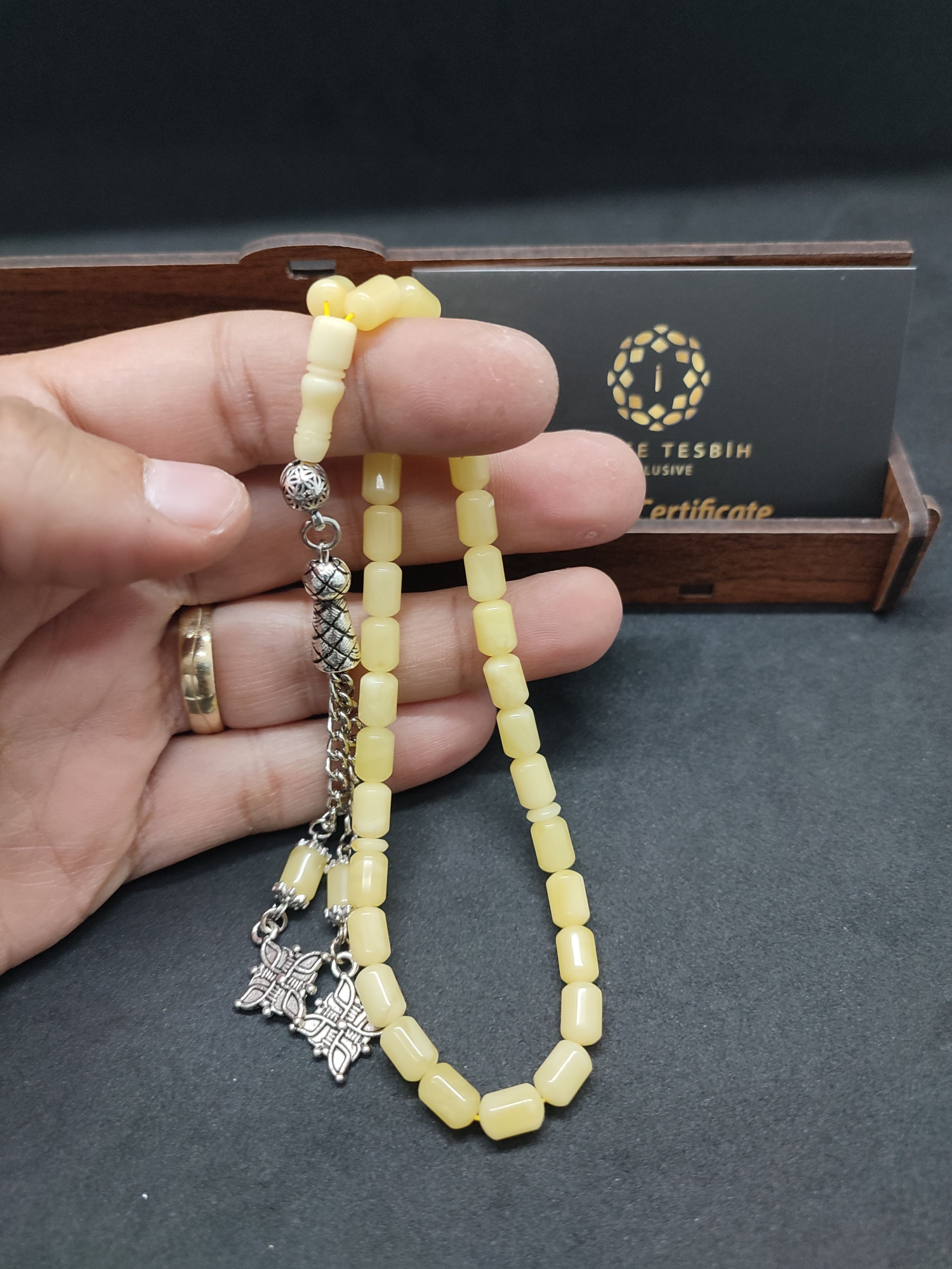 475 Ayar Gümüş Püsküllü El Boy Kalingrad White Amber 7.9 Gr.Sertifikalı 9627 küçük resim 5