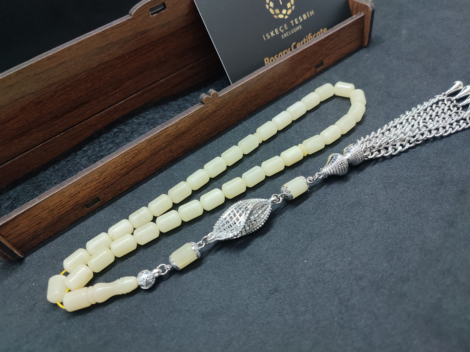 475 Ayar Gümüş Püsküllü El Boy Kalingrad White Amber 14.05 Gr.Sertifikalı 9628