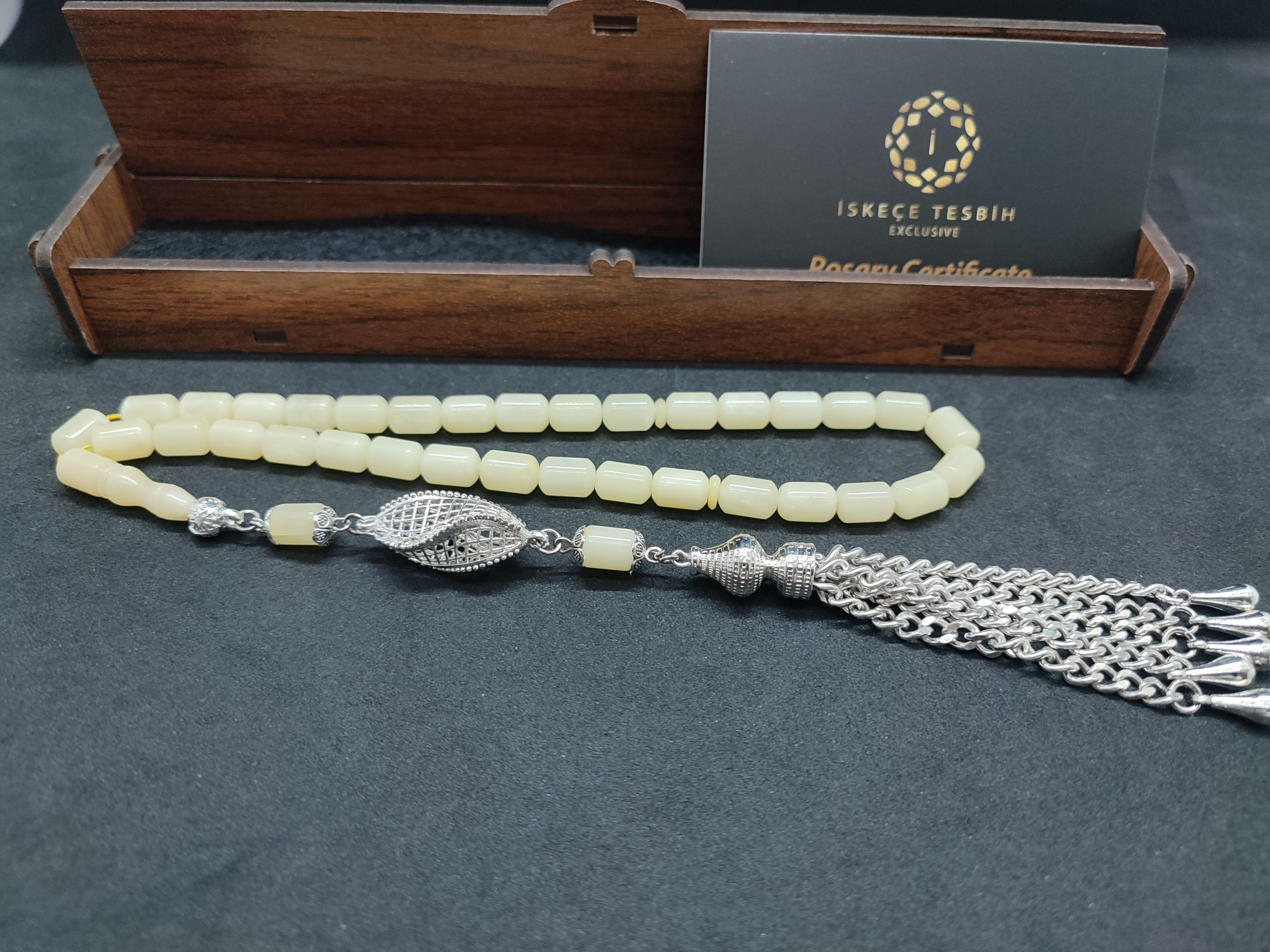 475 Ayar Gümüş Püsküllü El Boy Kalingrad White Amber 14.05 Gr.Sertifikalı 9628 küçük resim 2