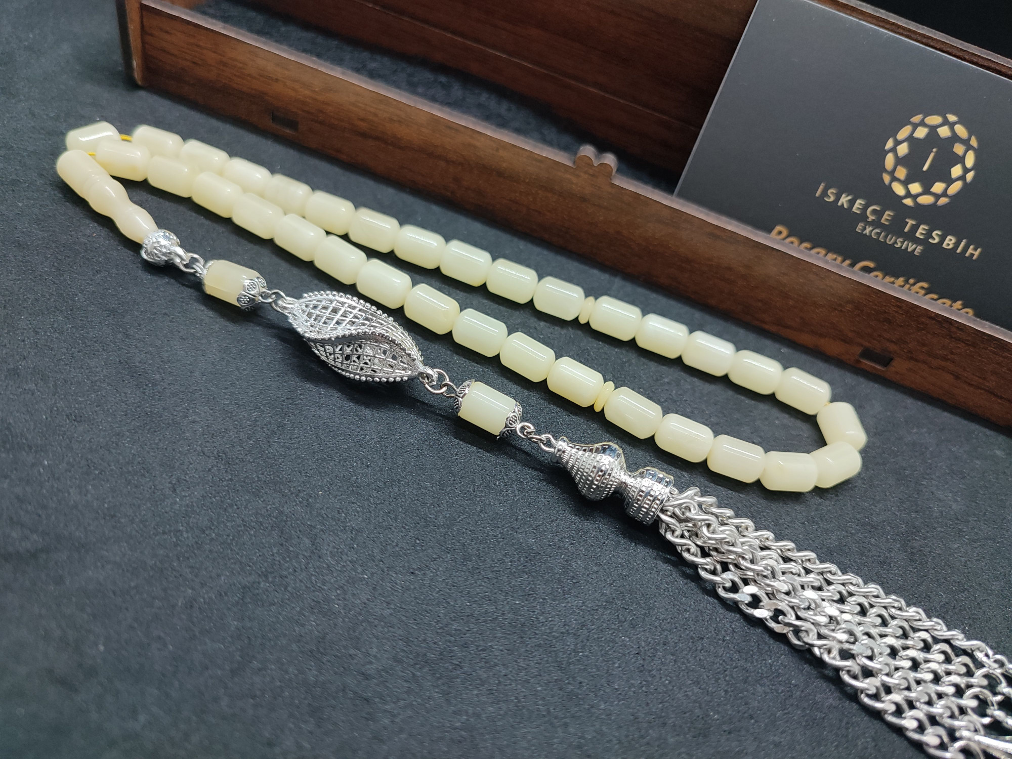 475 Ayar Gümüş Püsküllü El Boy Kalingrad White Amber 14.05 Gr.Sertifikalı 9628 küçük resim 4