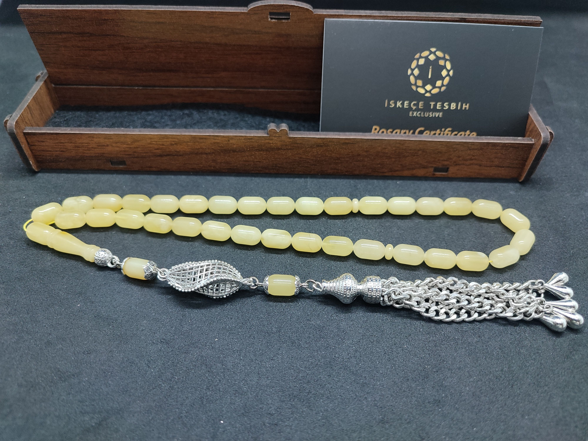 475 Ayar Gümüş Püsküllü El Boy Kalingrad White Amber 16.05 Gr.Sertifikalı 9629 küçük resim 2