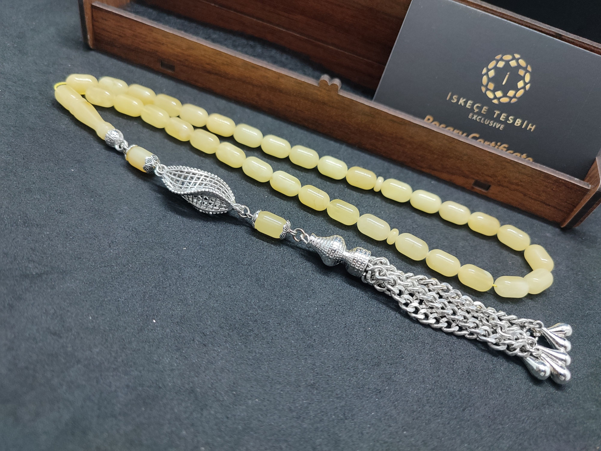 475 Ayar Gümüş Püsküllü El Boy Kalingrad White Amber 16.05 Gr.Sertifikalı 9629 küçük resim 4