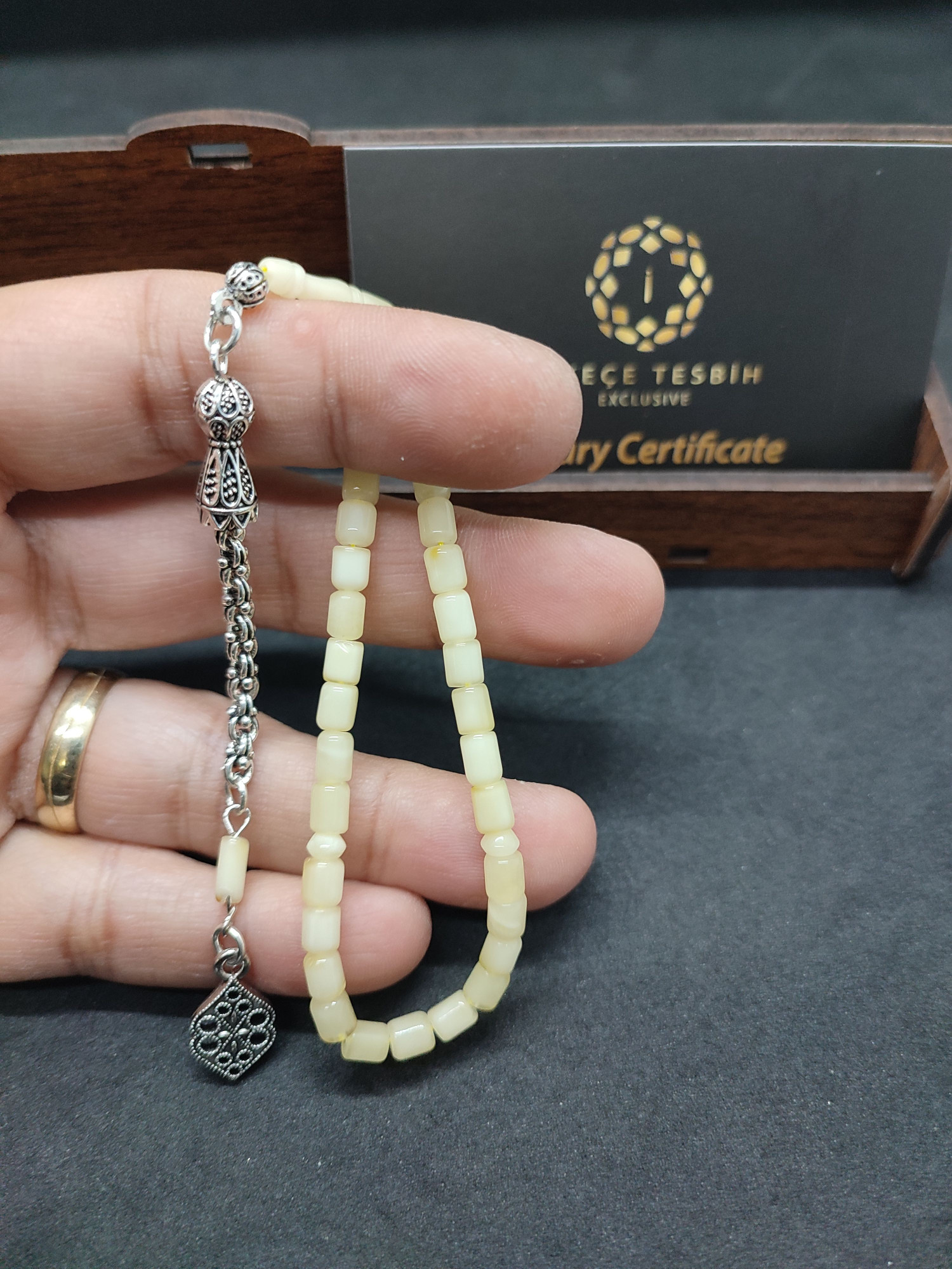 475 Ayar Gümüş Püsküllü 4 Parmak(Küçük Boy)Kalingrad White Amber 5.8 Gr.Sertifikalı 9649 küçük resim 4