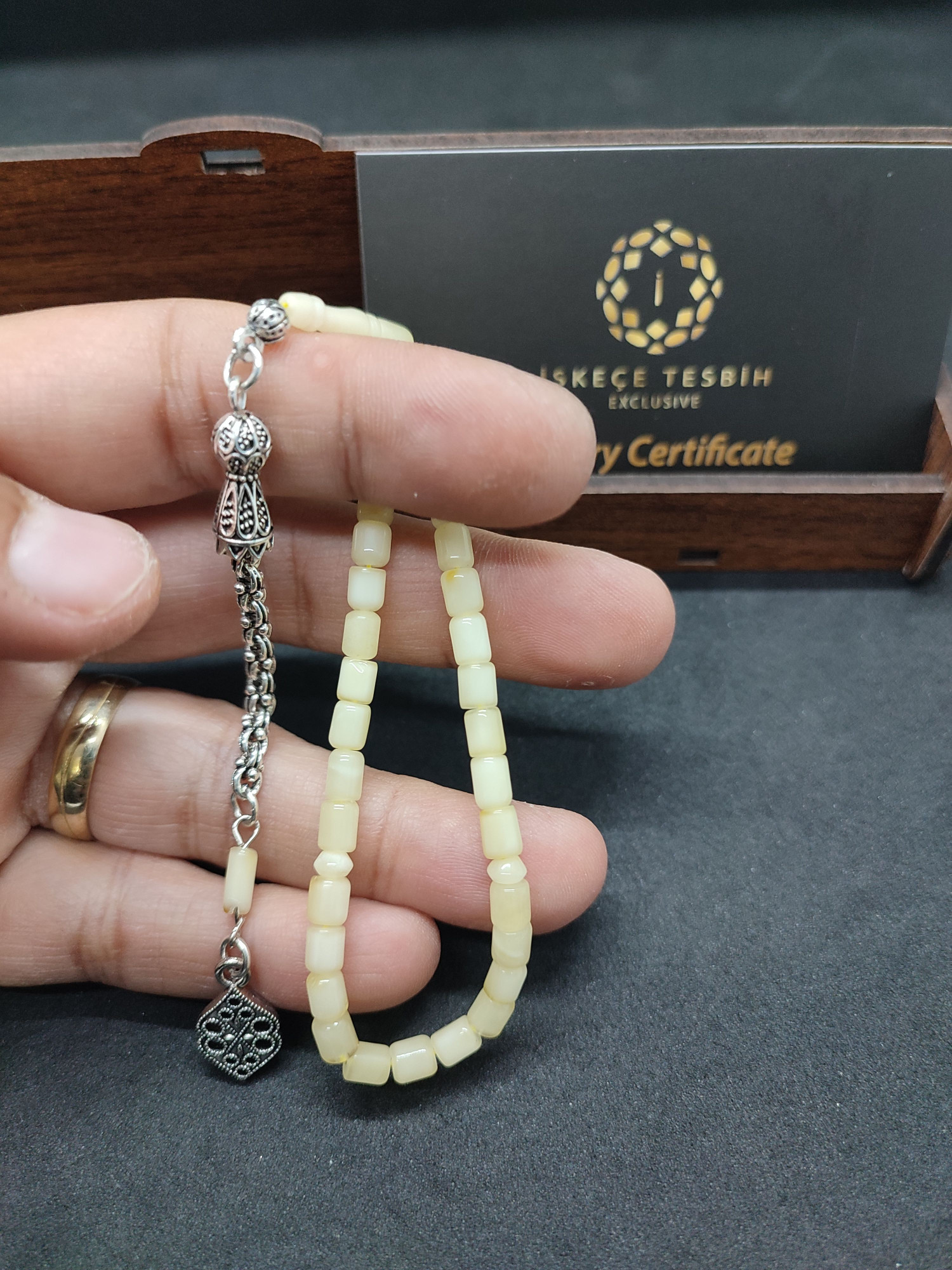 475 Ayar Gümüş Püsküllü 4 Parmak(Küçük Boy)Kalingrad White Amber 5.8 Gr.Sertifikalı 9649 küçük resim 5